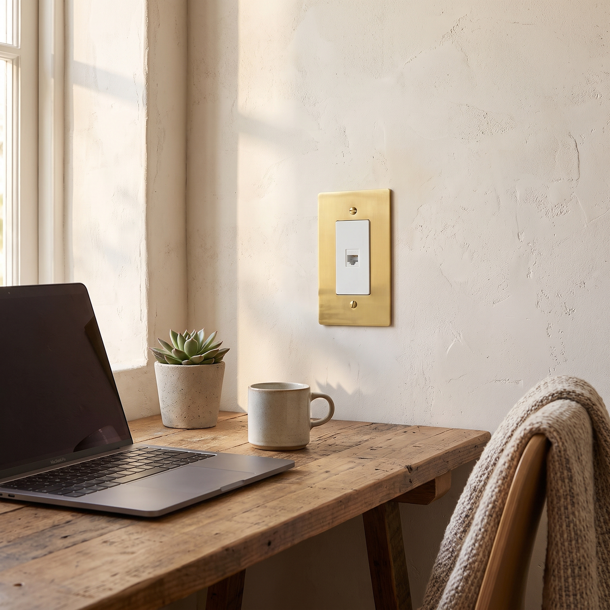 Brass Wall Plate, TV, Phone and Internet, Retro Panel