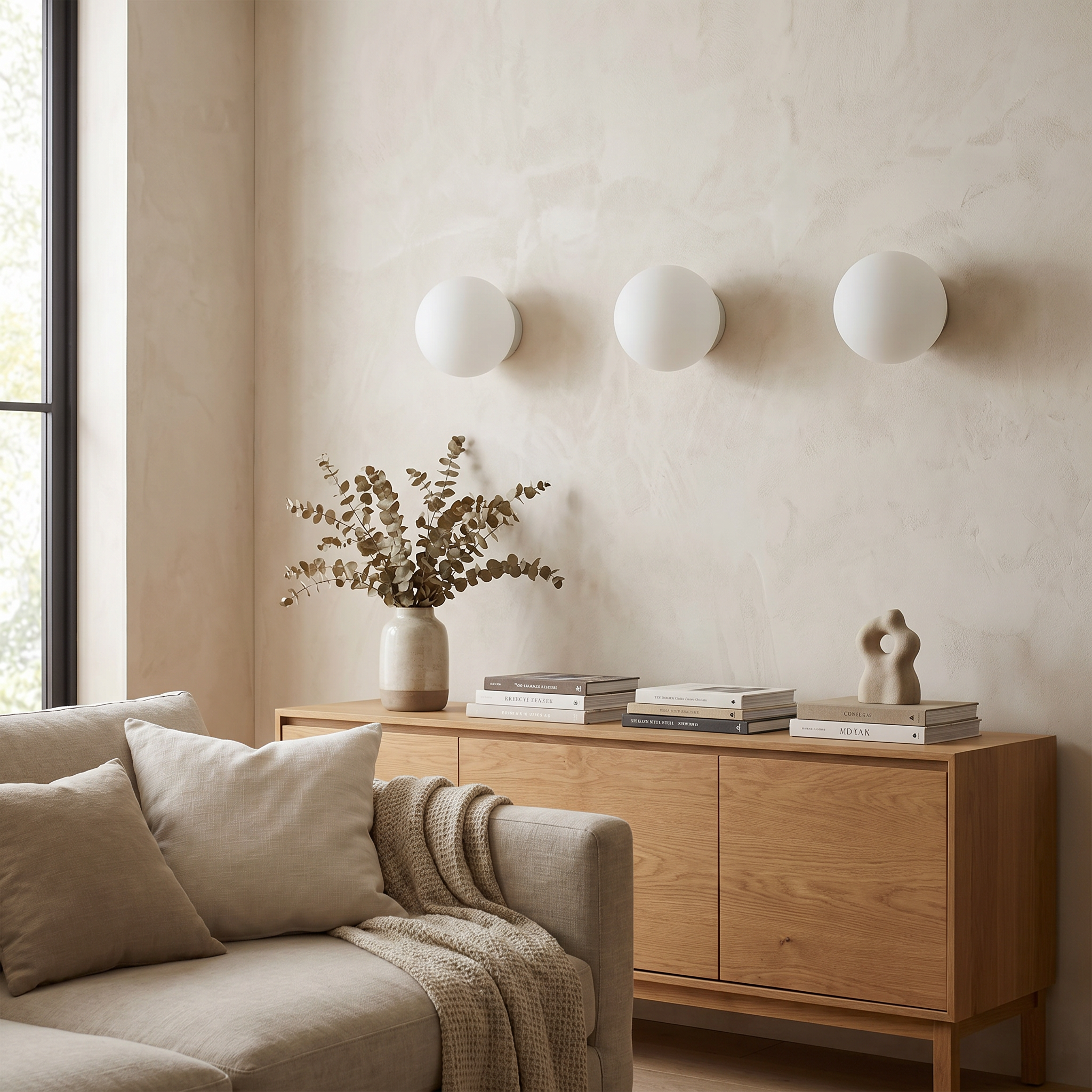Glass Orb Wall Sconce, G9, White, Three Sizes, Hardwired, 100-240V
