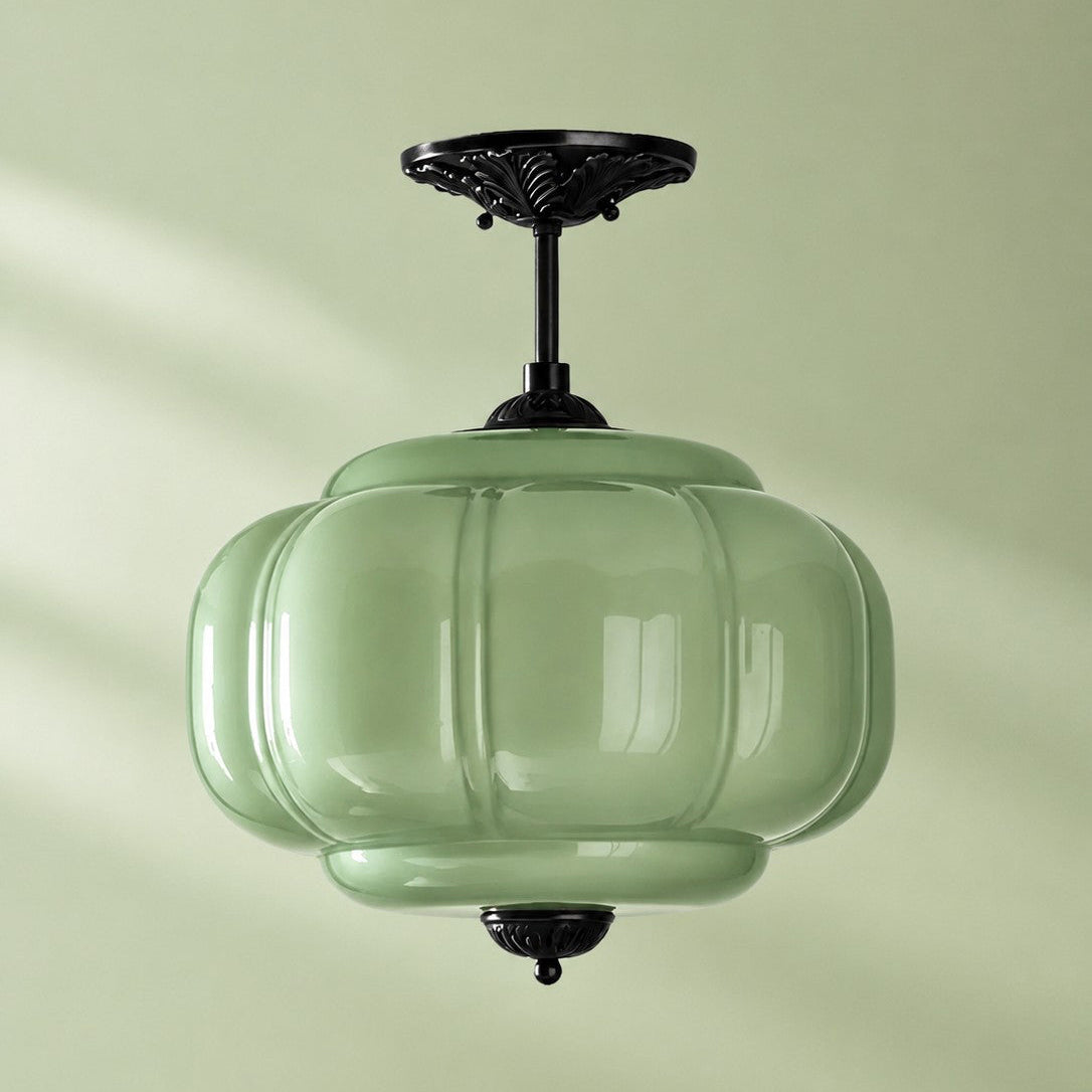 Scallop Milk Glass Pumpkin Pendant, Semi-Flush
