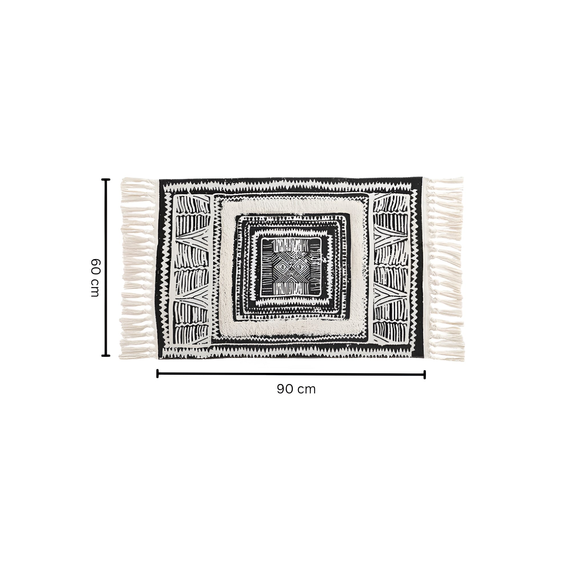 Geometric Tassel Floor Mat, Black and White Boho