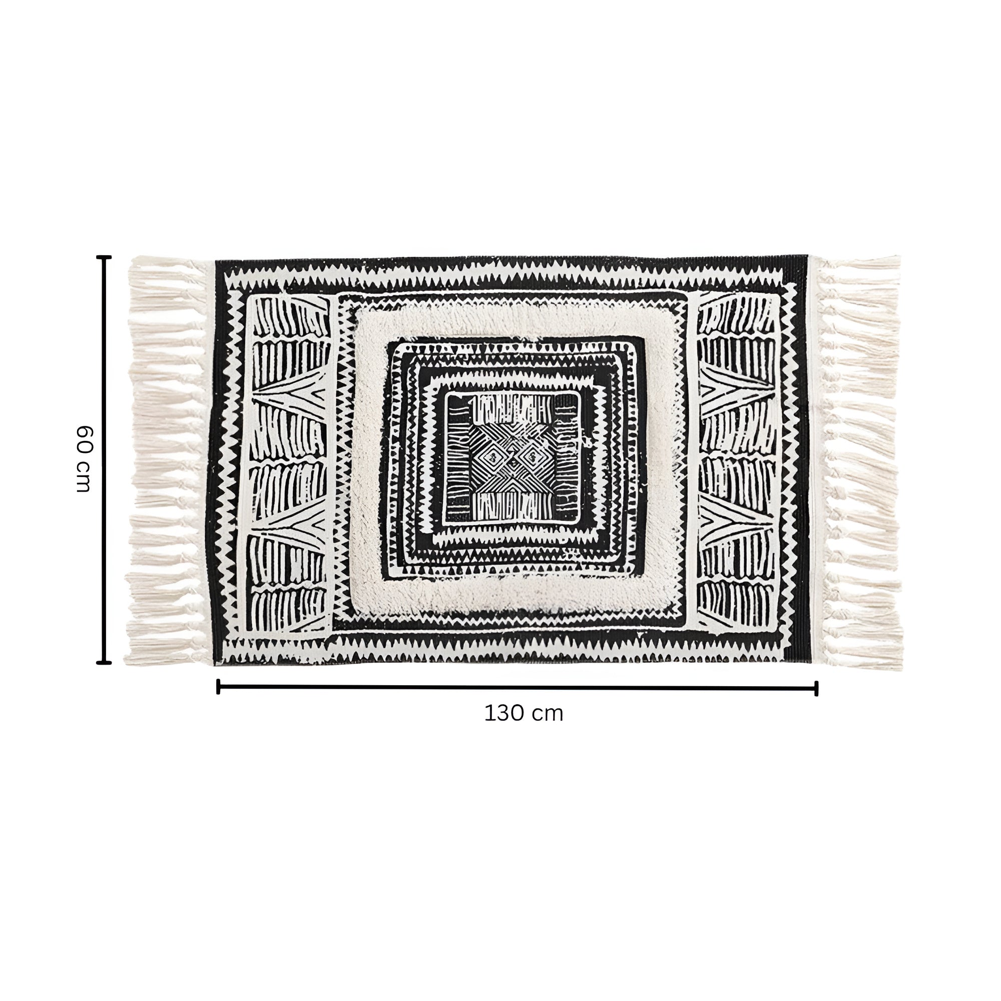 Geometric Tassel Floor Mat, Black and White Boho