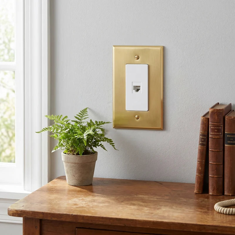 Brass Wall Plate, TV, Phone and Internet, Retro Panel