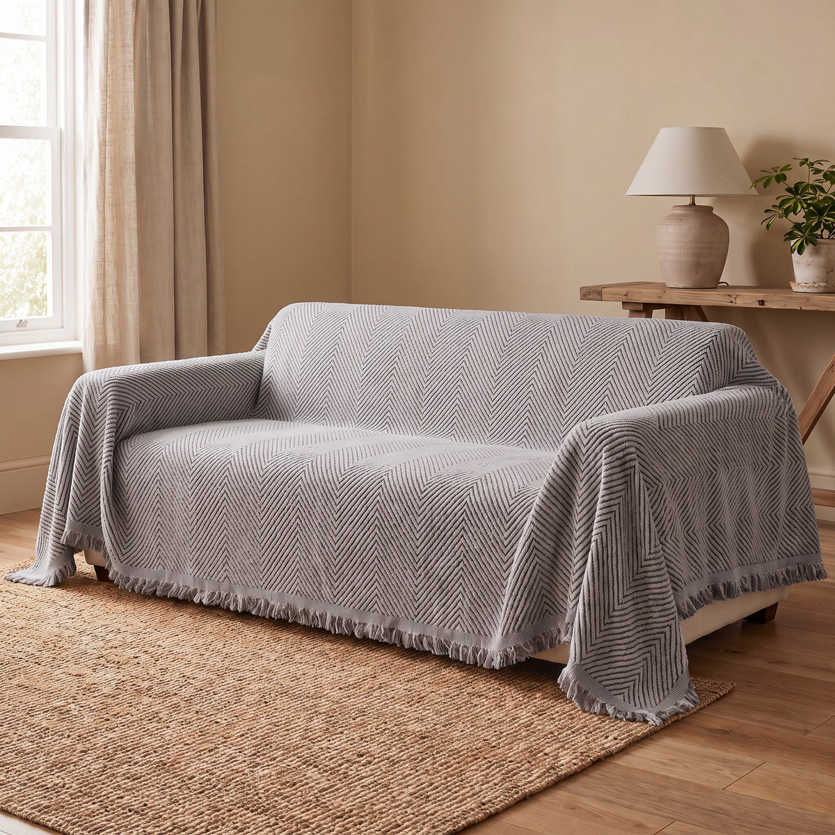 Couch Cover in Gray on a sofa