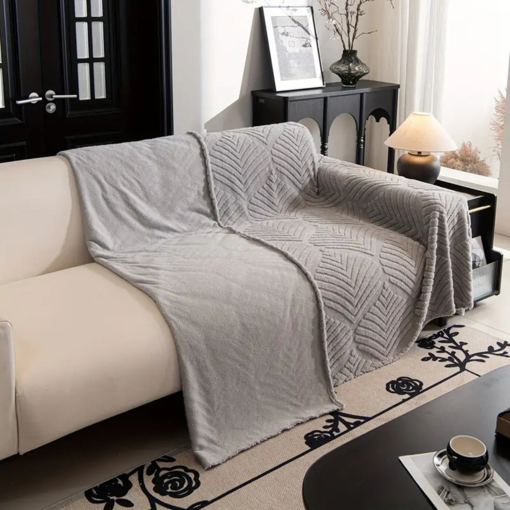 Herringbone Leaf Fleece Sofa Cover, Non-Slip