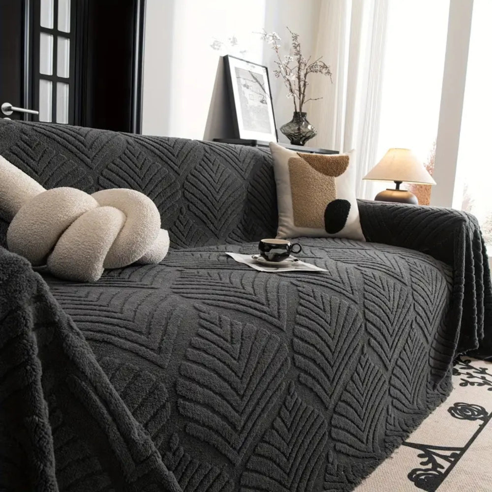 Herringbone Leaf Fleece Sofa Cover, Non-Slip