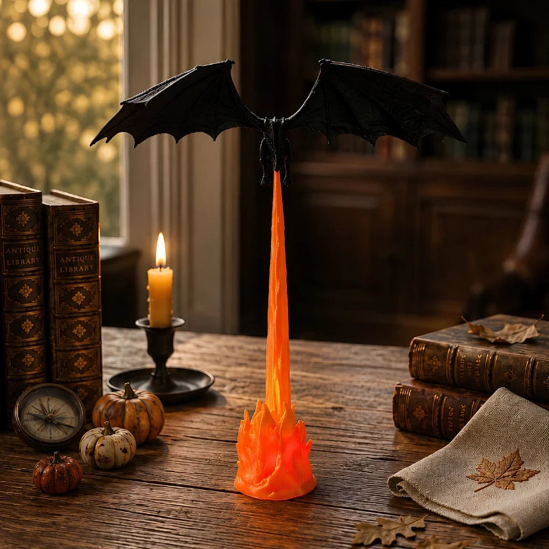 Holte dragon night light on a wood table by a window