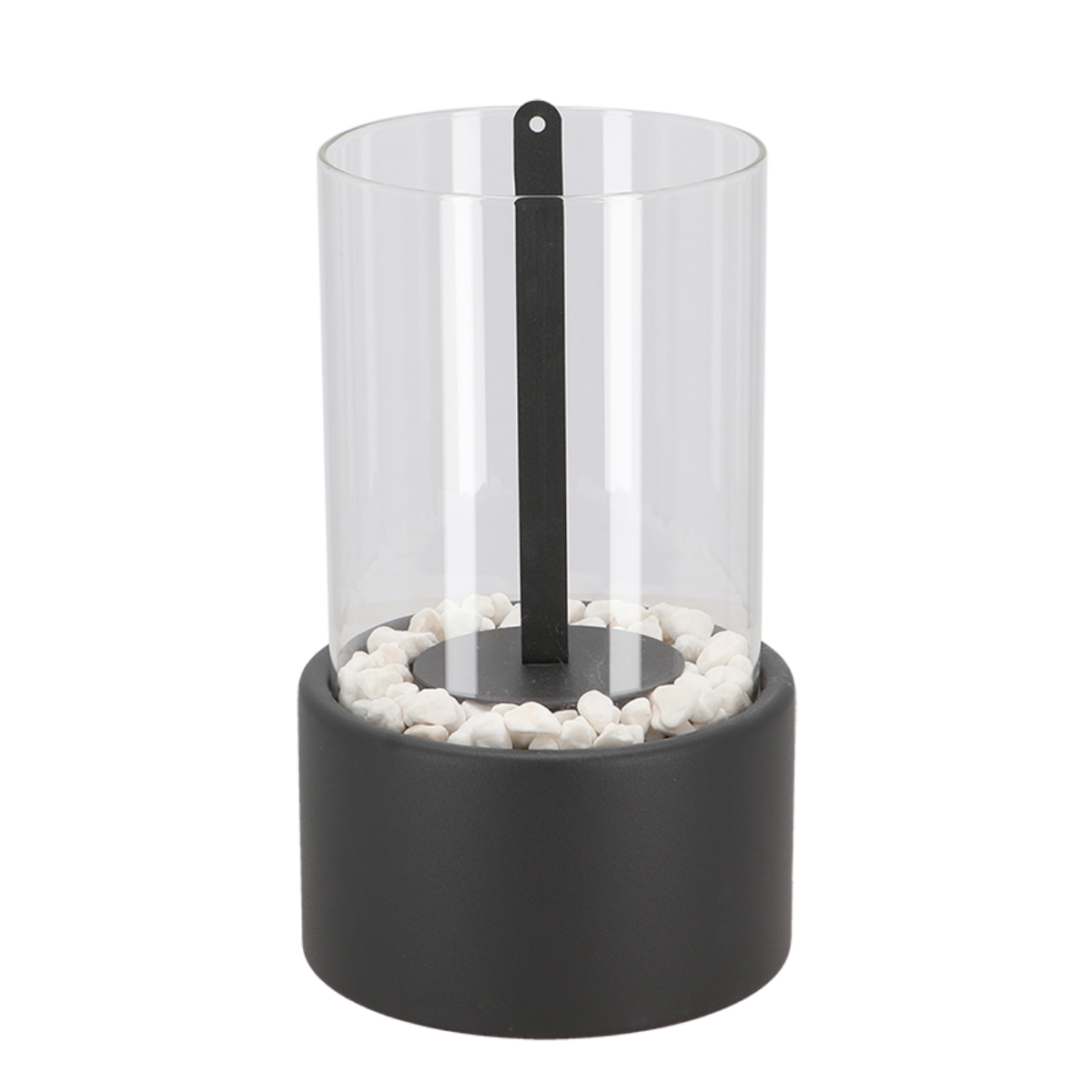 Horten fire lamp in black with the extinguisher inside the glass