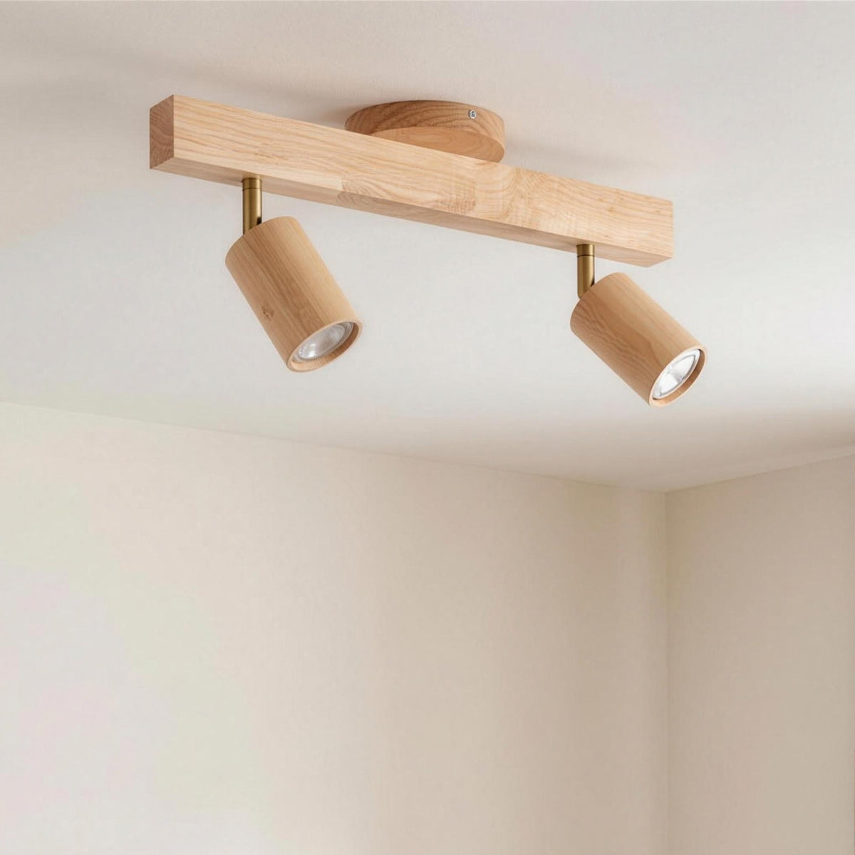 Iida wooden spotlight bar on a bedroom ceiling