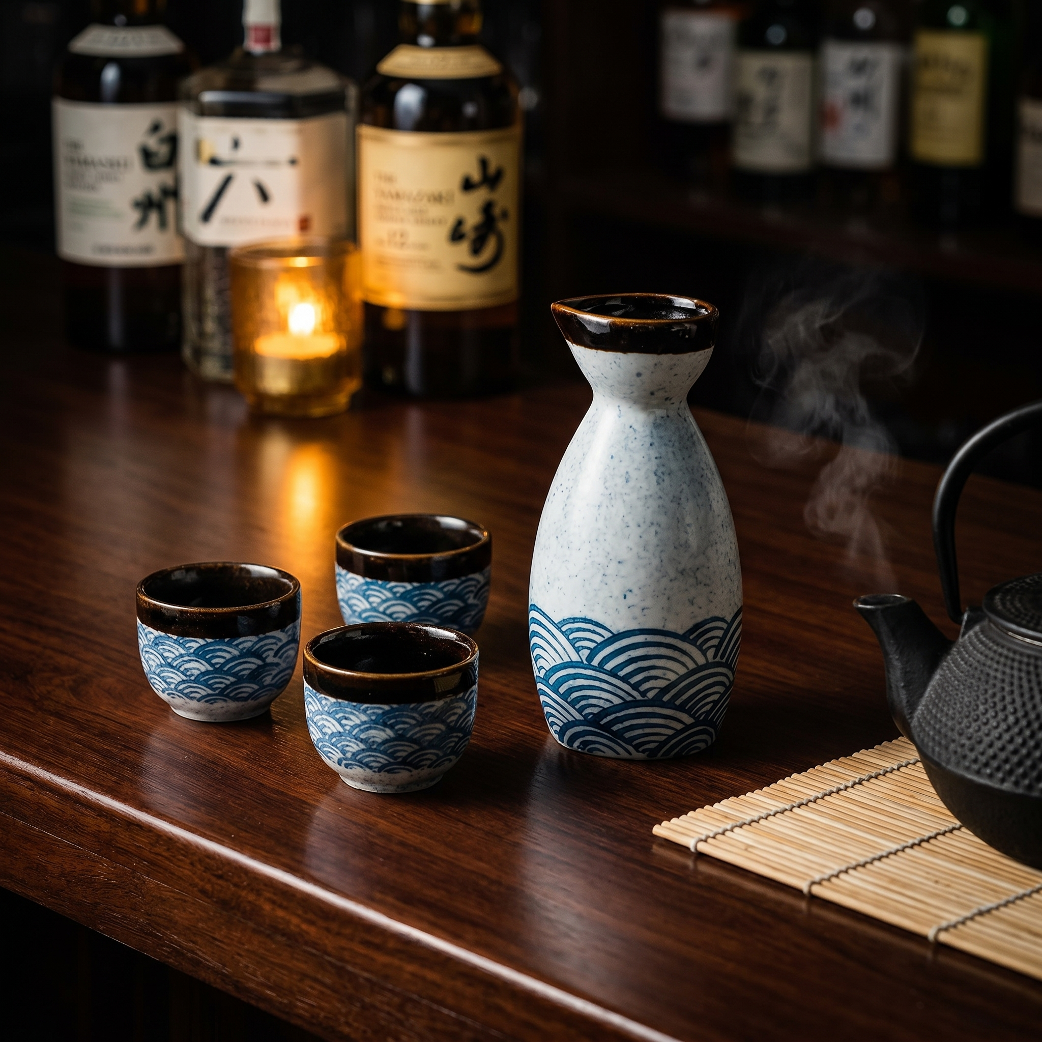 Japanese Ceramic Sake Set, Carafe and Cups, CIQ Certified, Handcrafted