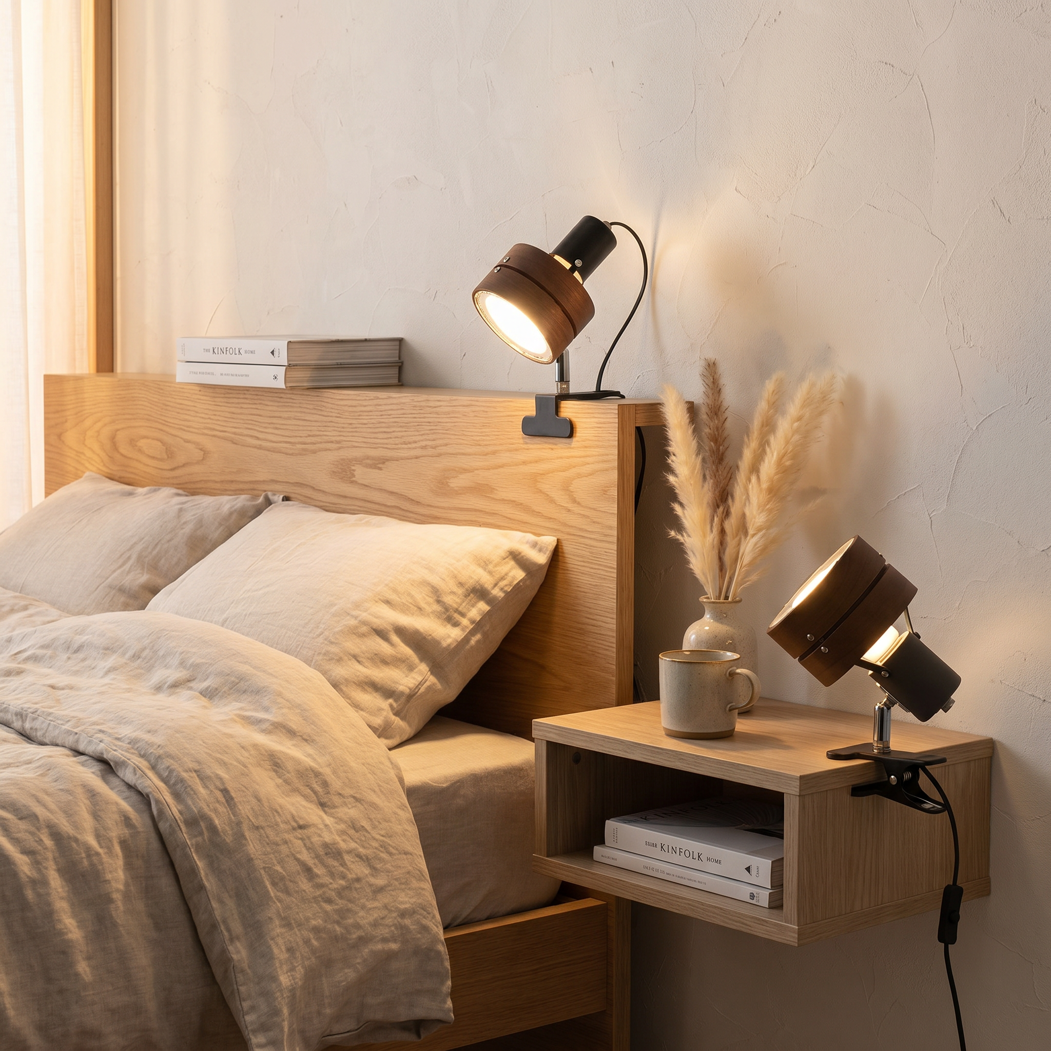 Japanese Round Wood Table Lamp, Iron and Acrylic, E26, Two Colors