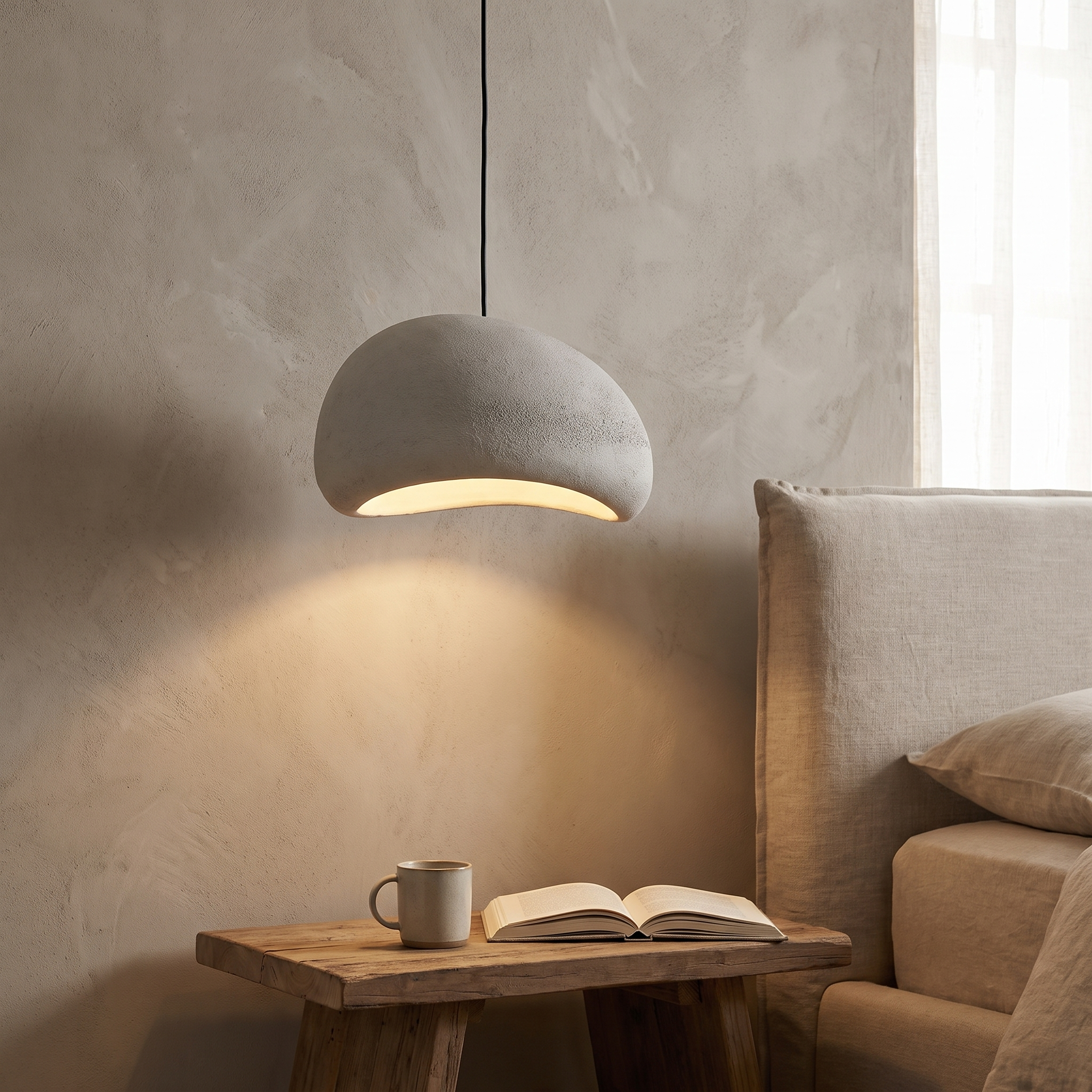 Wabi-Sabi Pendant Light, Glass and Iron, 60 in Height