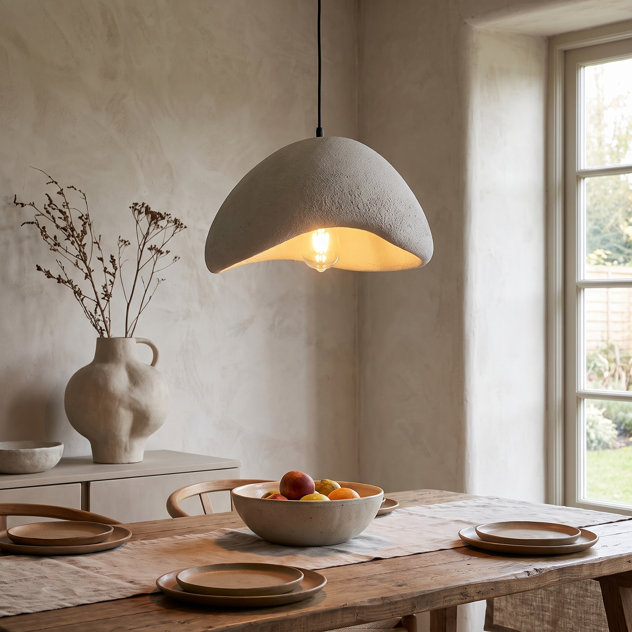 Wabi-Sabi Pendant Light, Glass and Iron, 60 in Height