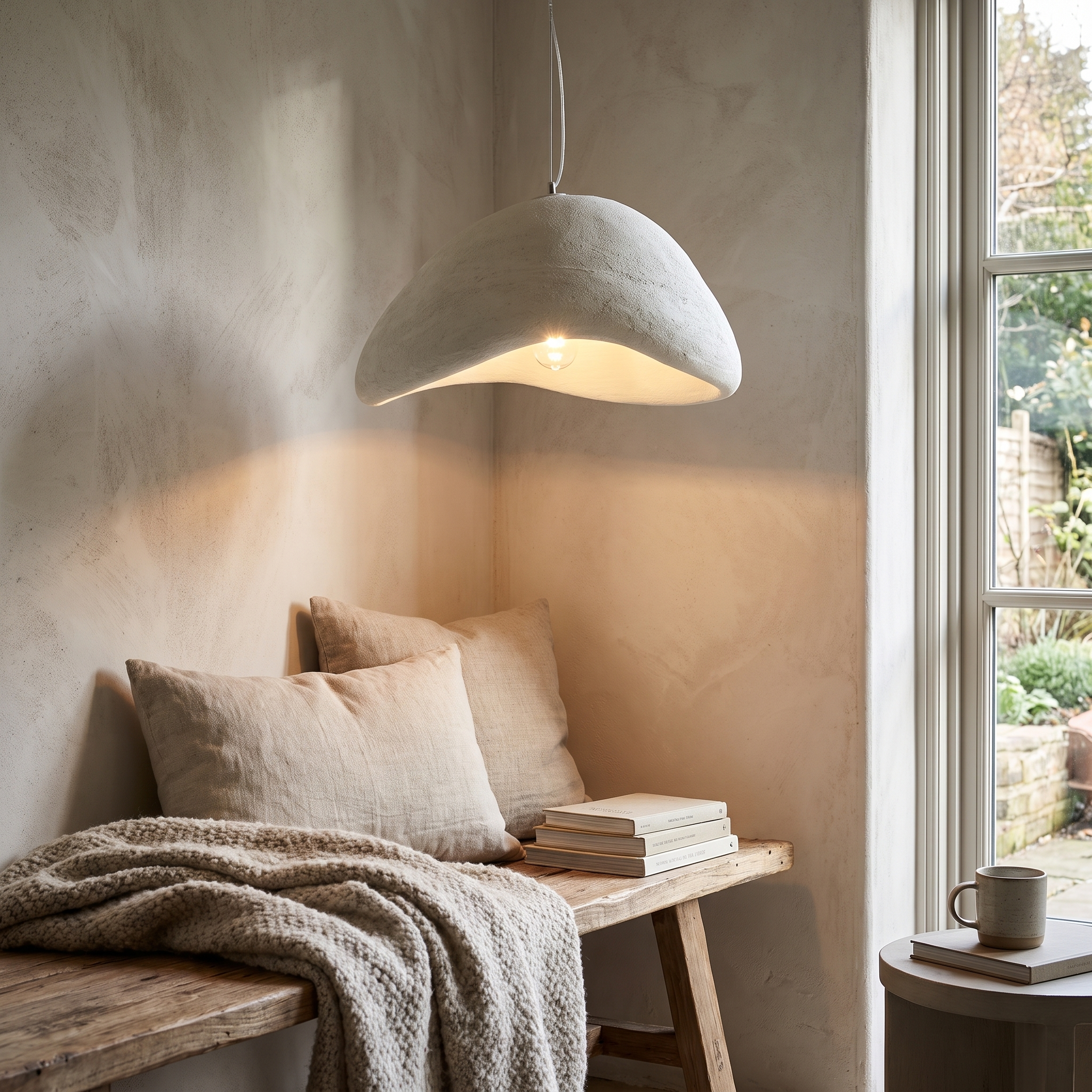 Wabi-Sabi Pendant Light, Glass and Iron, 60 in Height