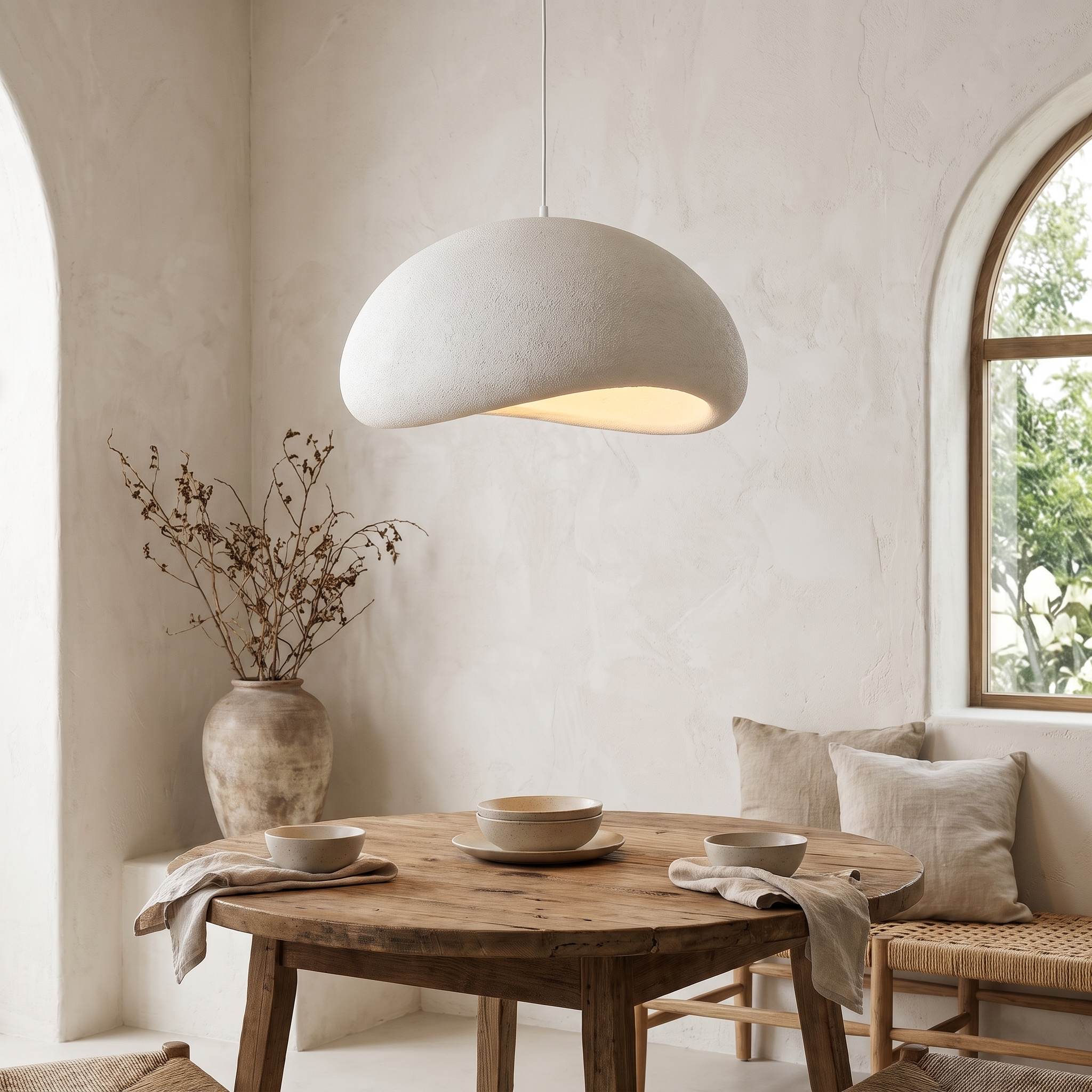 Wabi-Sabi Pendant Light, Glass and Iron, 60 in Height