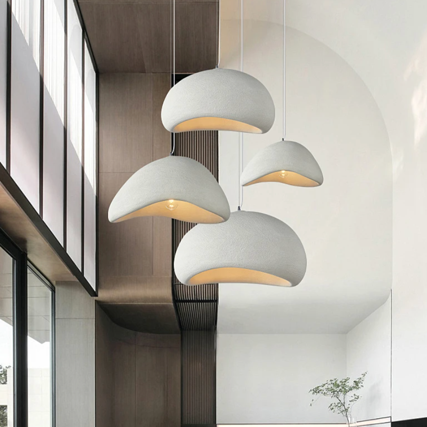 Wabi-Sabi Pendant Light, Glass and Iron, 60 in Height