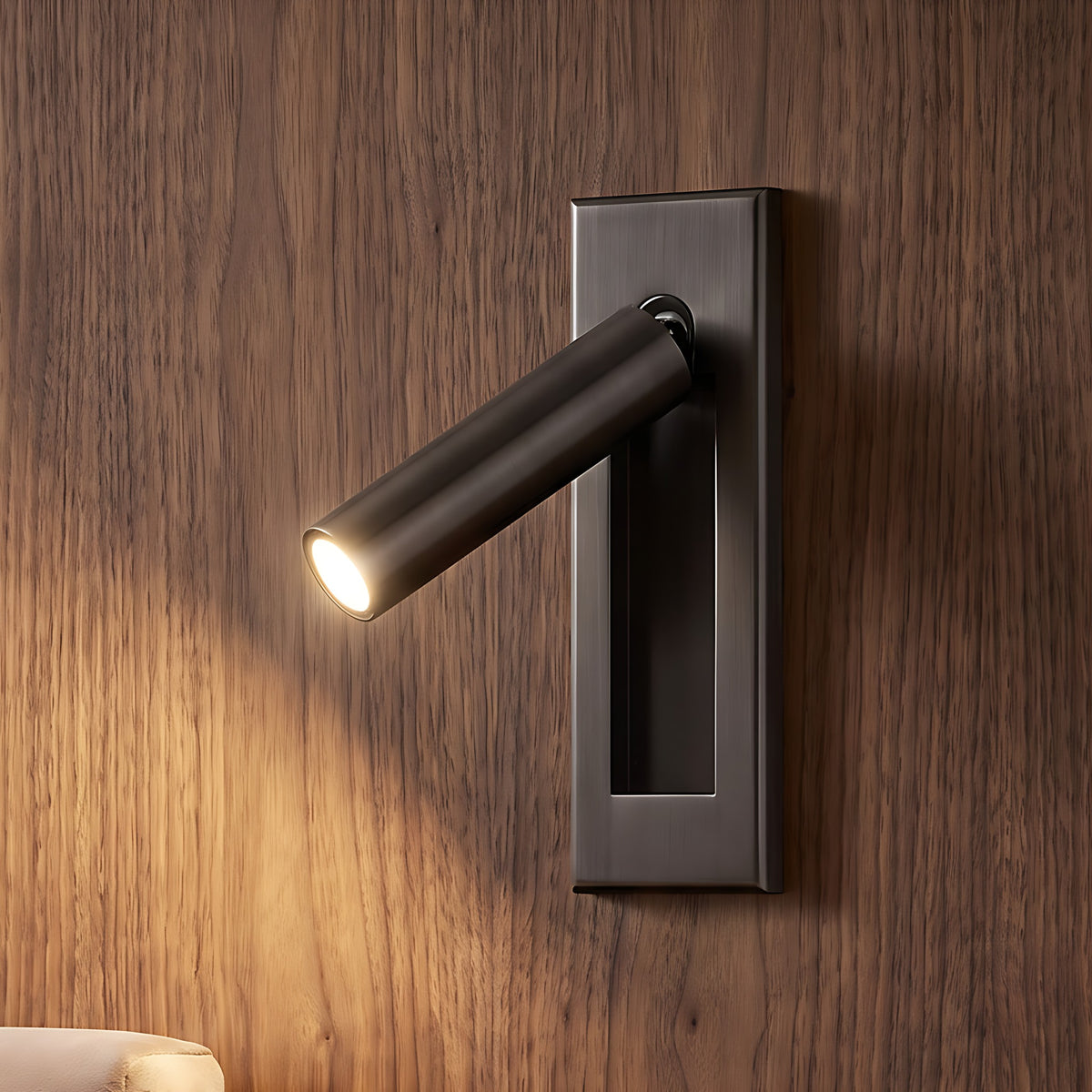 Kaia LED reading wall light, round, hidden switch, matte black finish