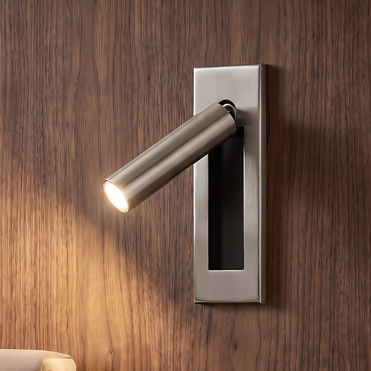 Kaia LED reading wall light, round, hidden switch, nickel finish