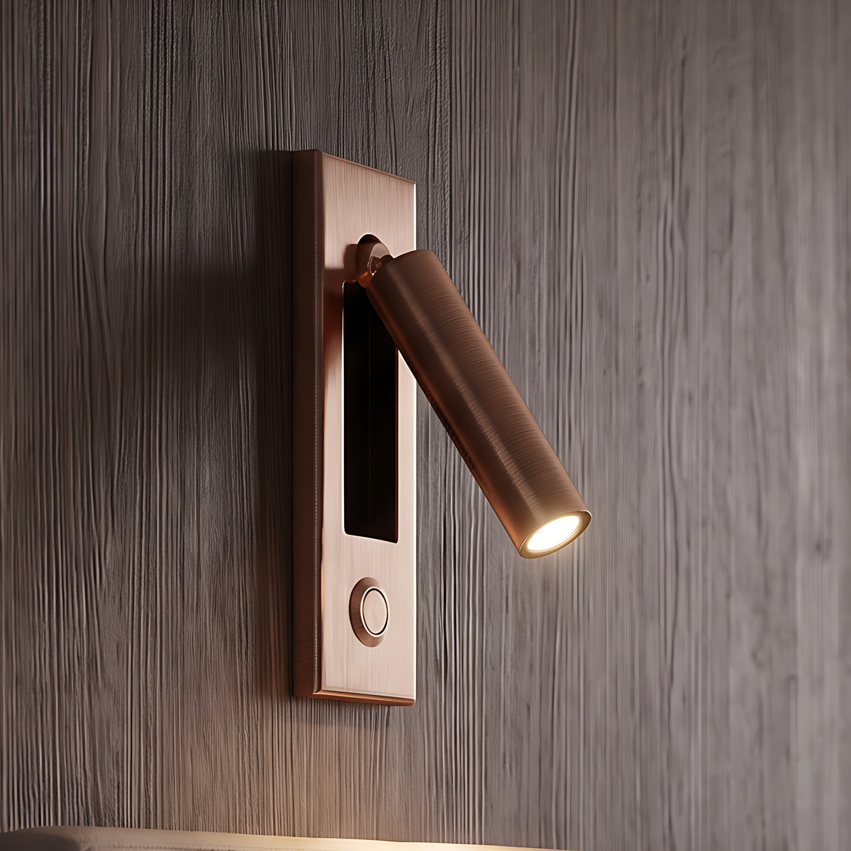 Kaia LED reading wall light, round, push button, copper finish