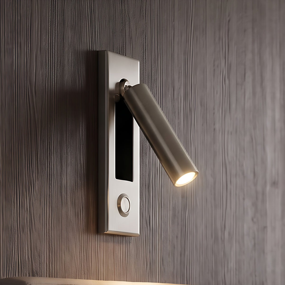 Kaia LED reading wall light, round, push button, nickel finish
