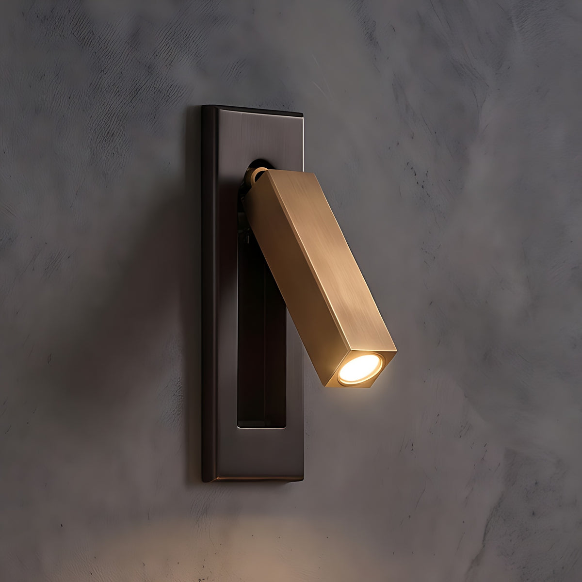 Kaia LED reading wall light, square, hidden switch, black and copper finish