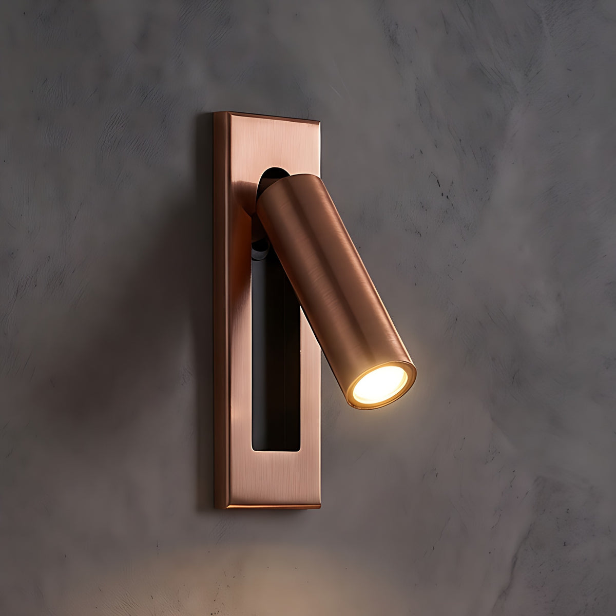 Kaia LED reading wall light, square, hidden switch, copper finish