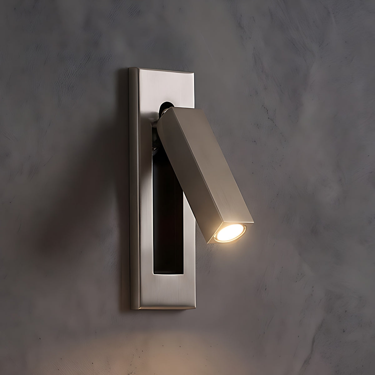 Kaia LED reading wall light, square, hidden switch, nickel finish