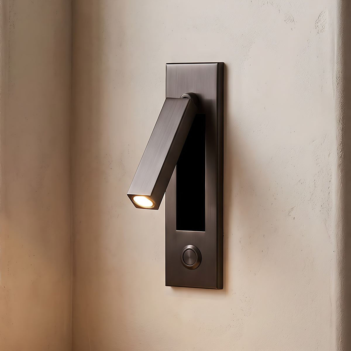 Kaia LED reading wall light, square, push button, matte black finish