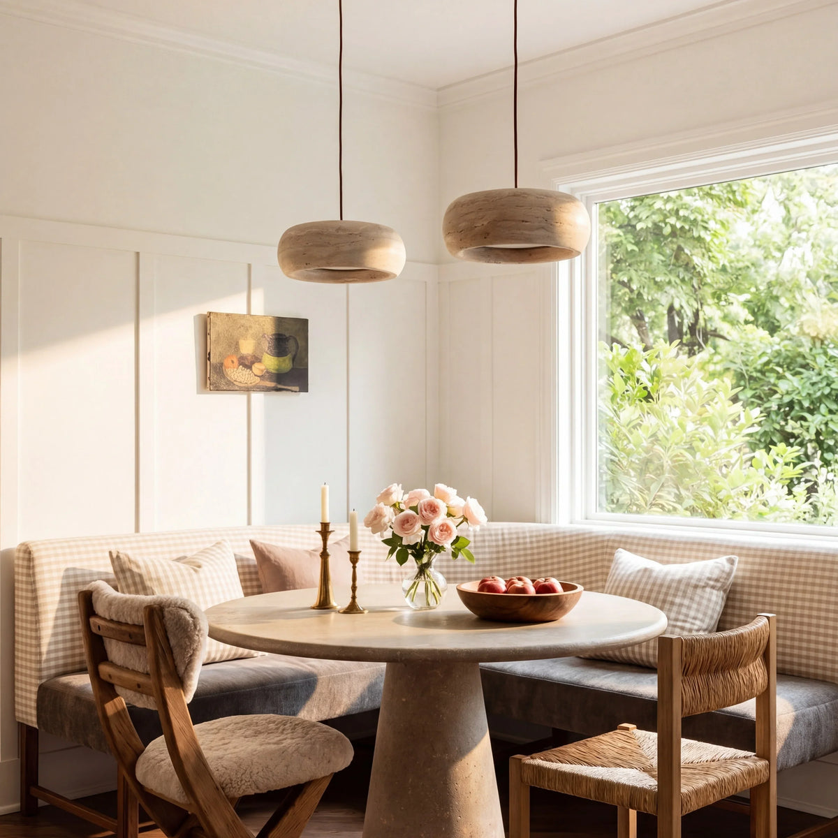 Sabine Travertine Cream Pendant Light, Handcrafted
