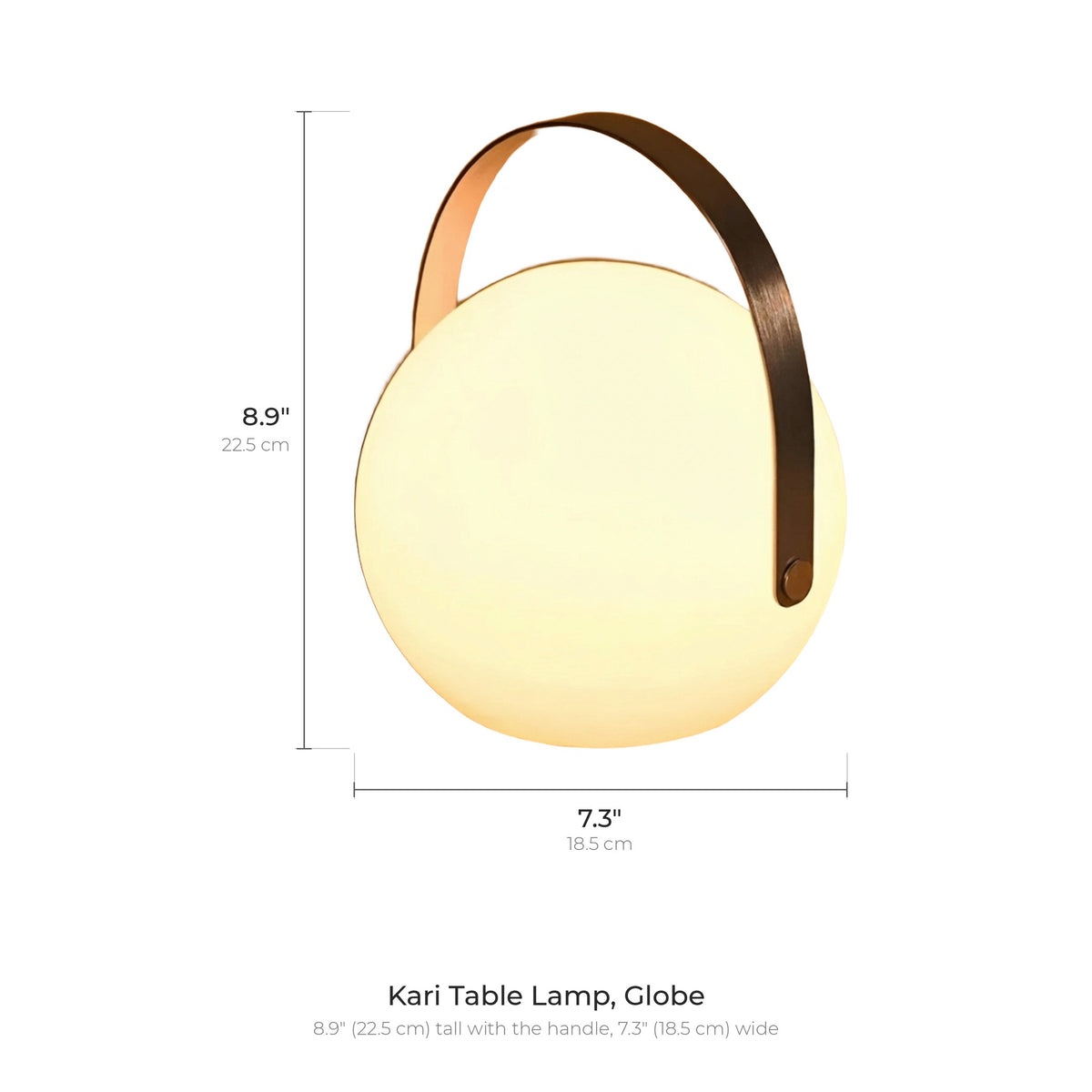 Kari cordless table lamp, Globe dimensions