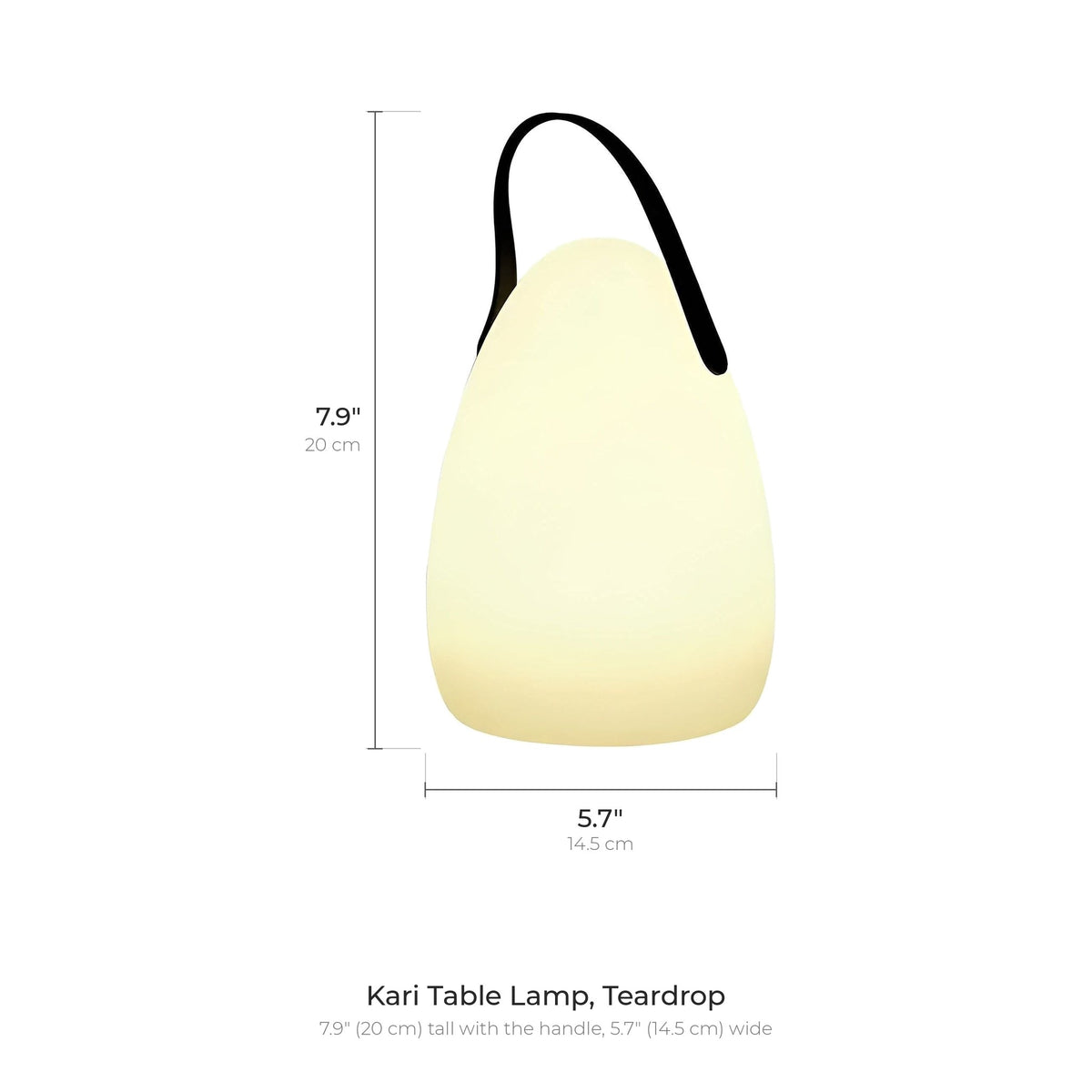 Kari cordless table lamp, Teardrop dimensions