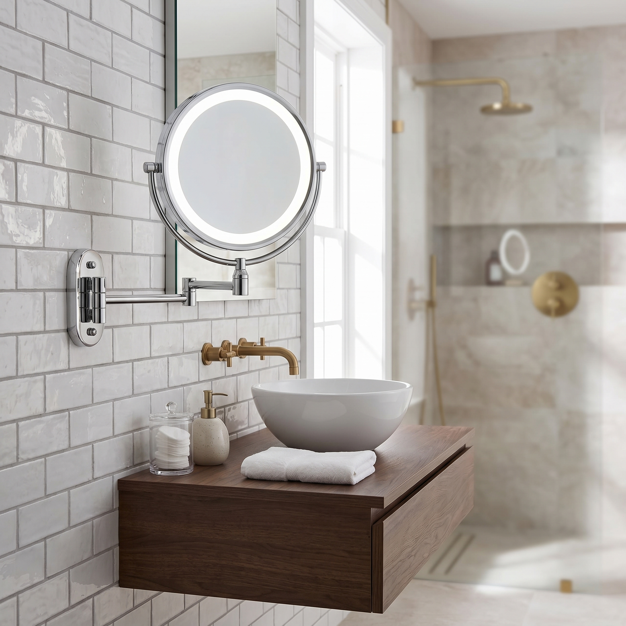 LED Vanity Mirror, Chrome Silver, Touch 3-Colour, USB-C, 20 cm