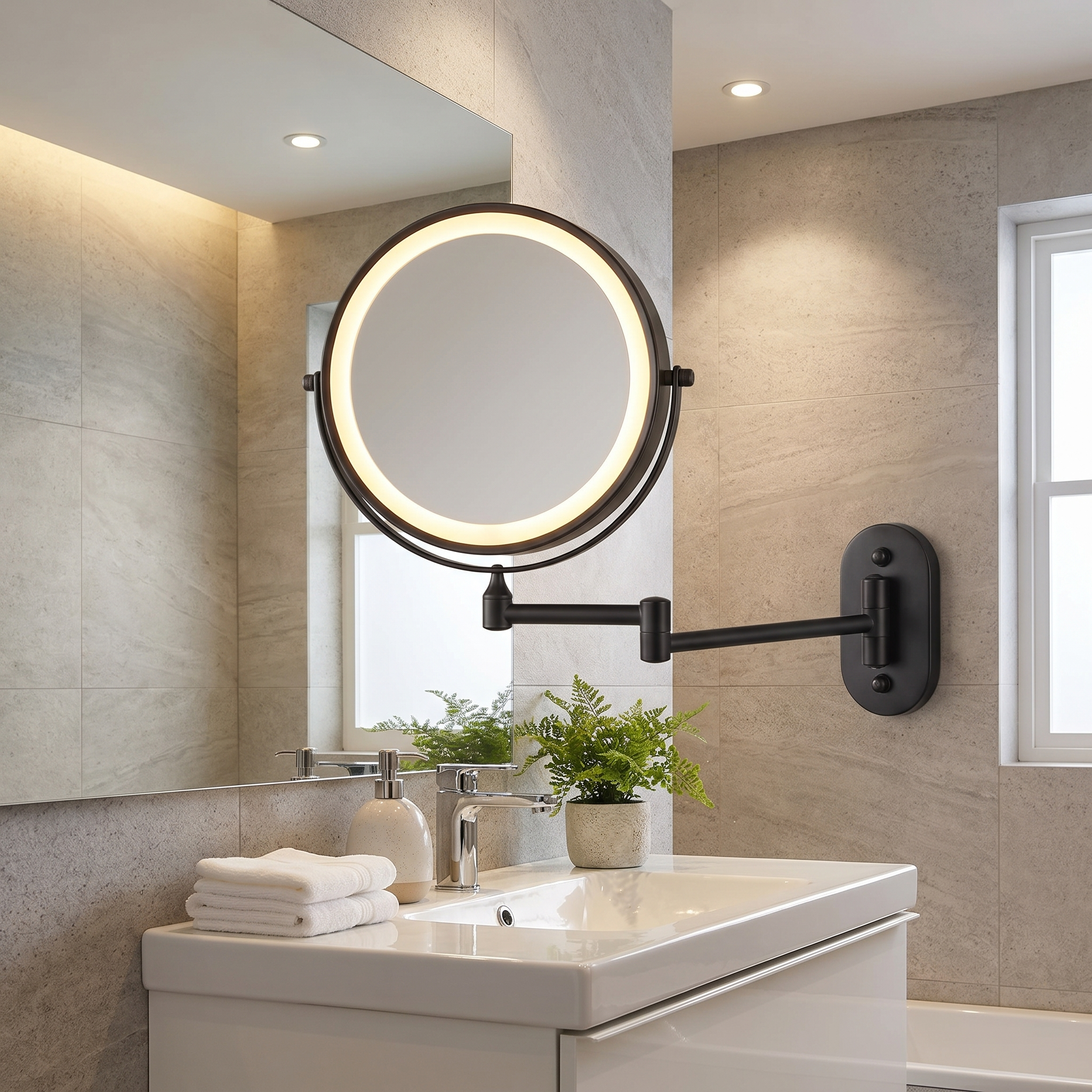 LED Vanity Mirror, Chrome Silver, Touch 3-Colour, USB-C, 20 cm