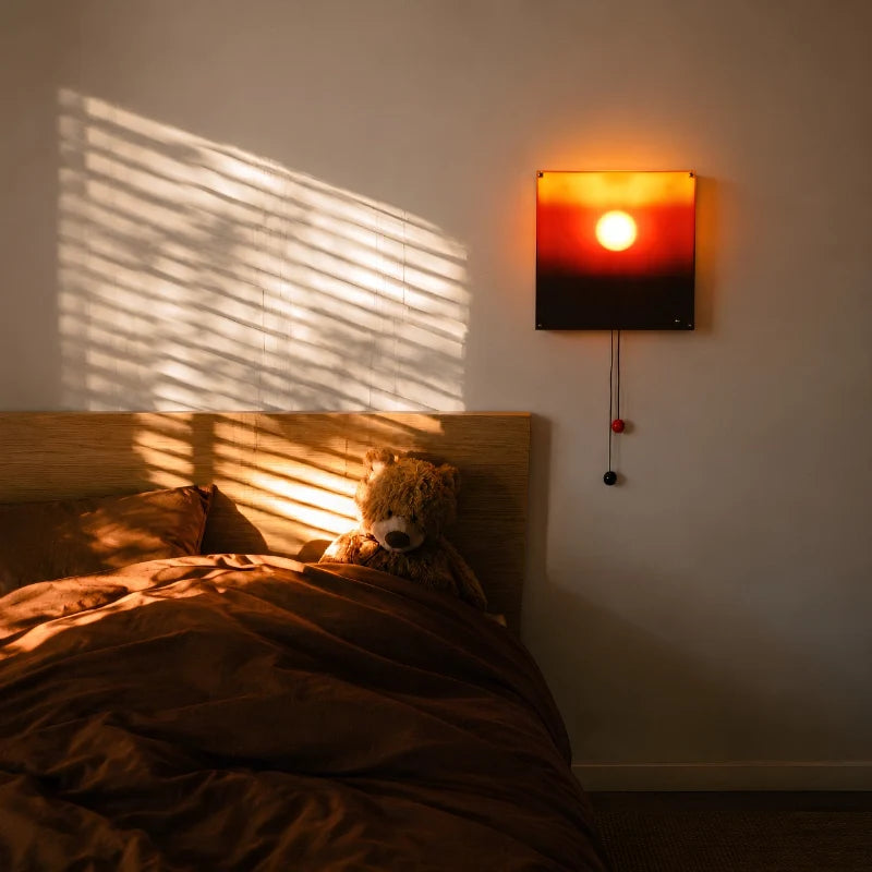 Lyng sunset wall light above a bed in morning light