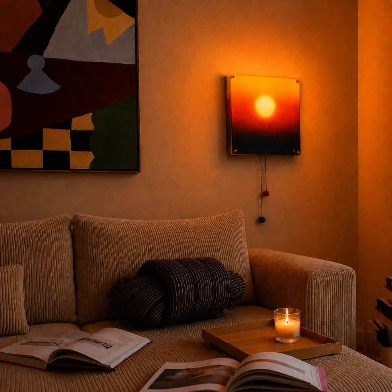 Lyng sunset wall light above a sofa