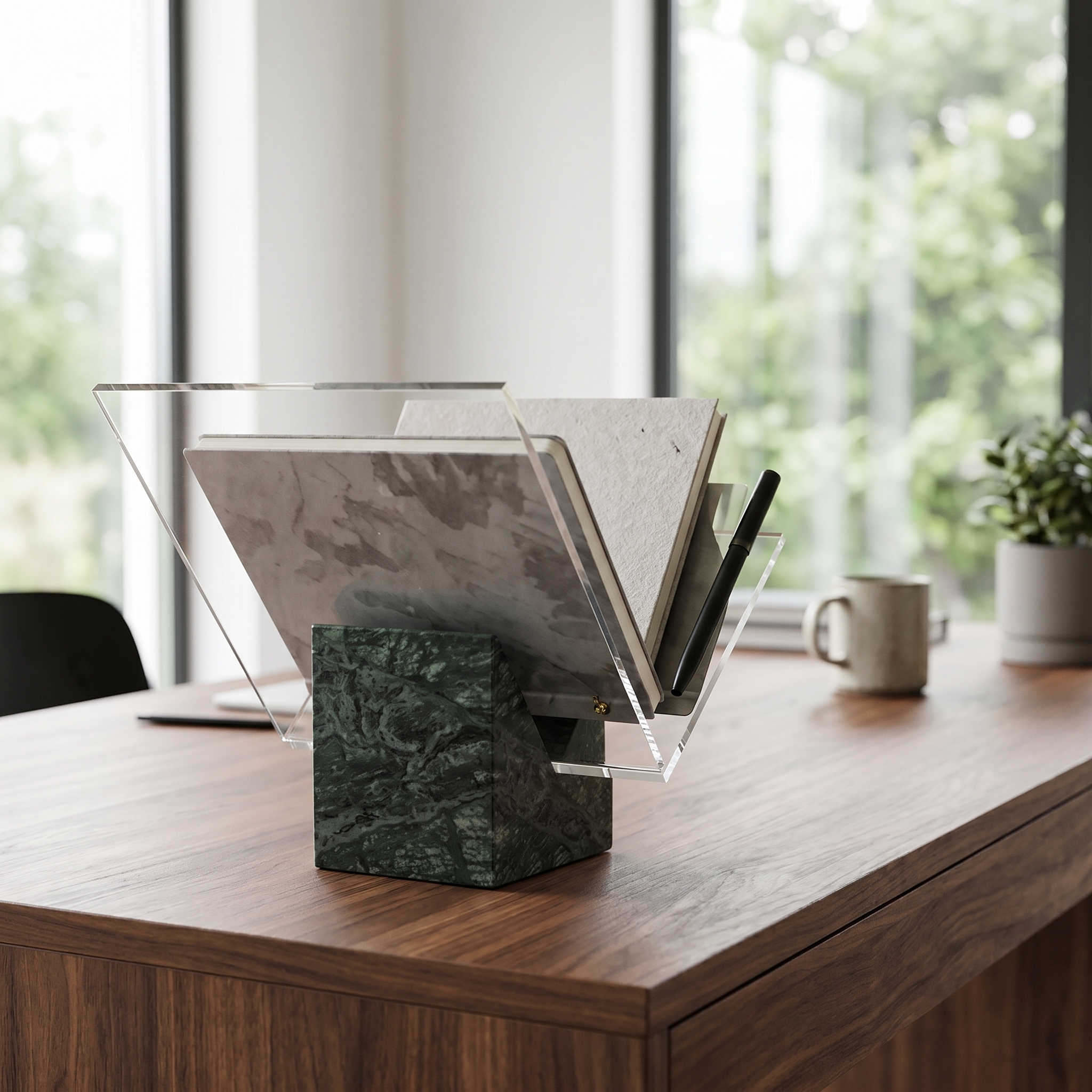 Marble Acrylic File Holder, 27 x 20 x 21.5 cm, White or Green