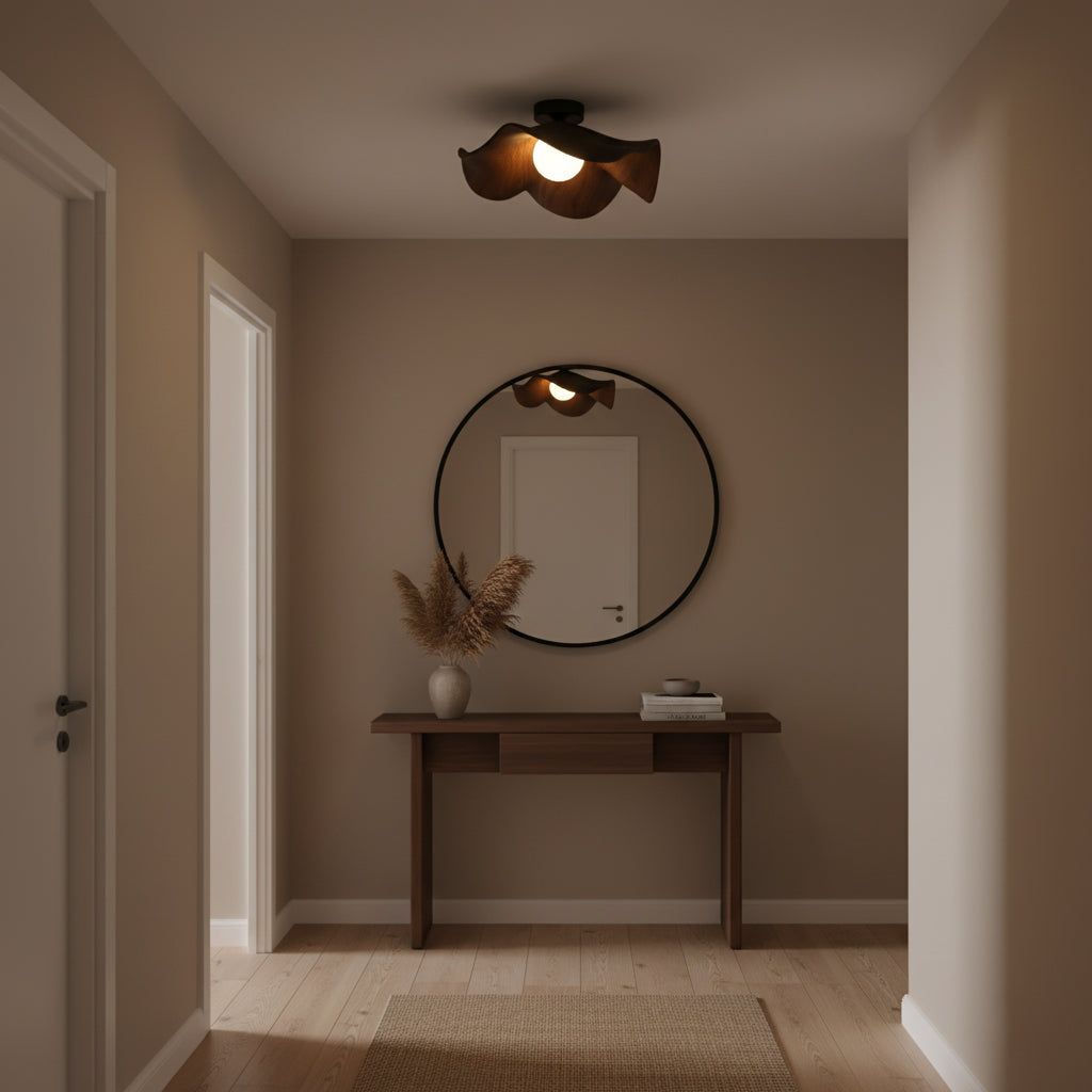Marlowe Ceiling Light, Resin Globe, Wood-Grain Frame