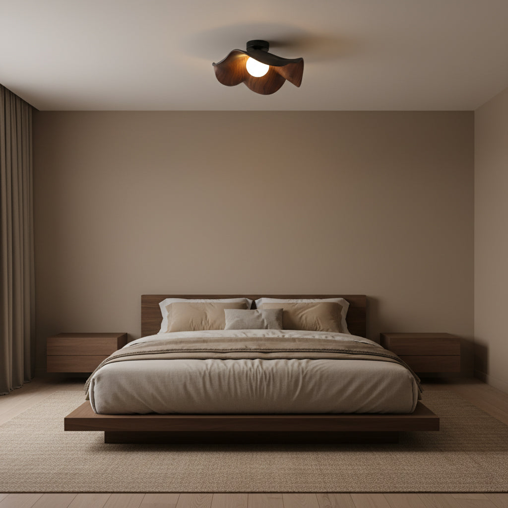 Marlowe Ceiling Light, Resin Globe, Wood-Grain Frame