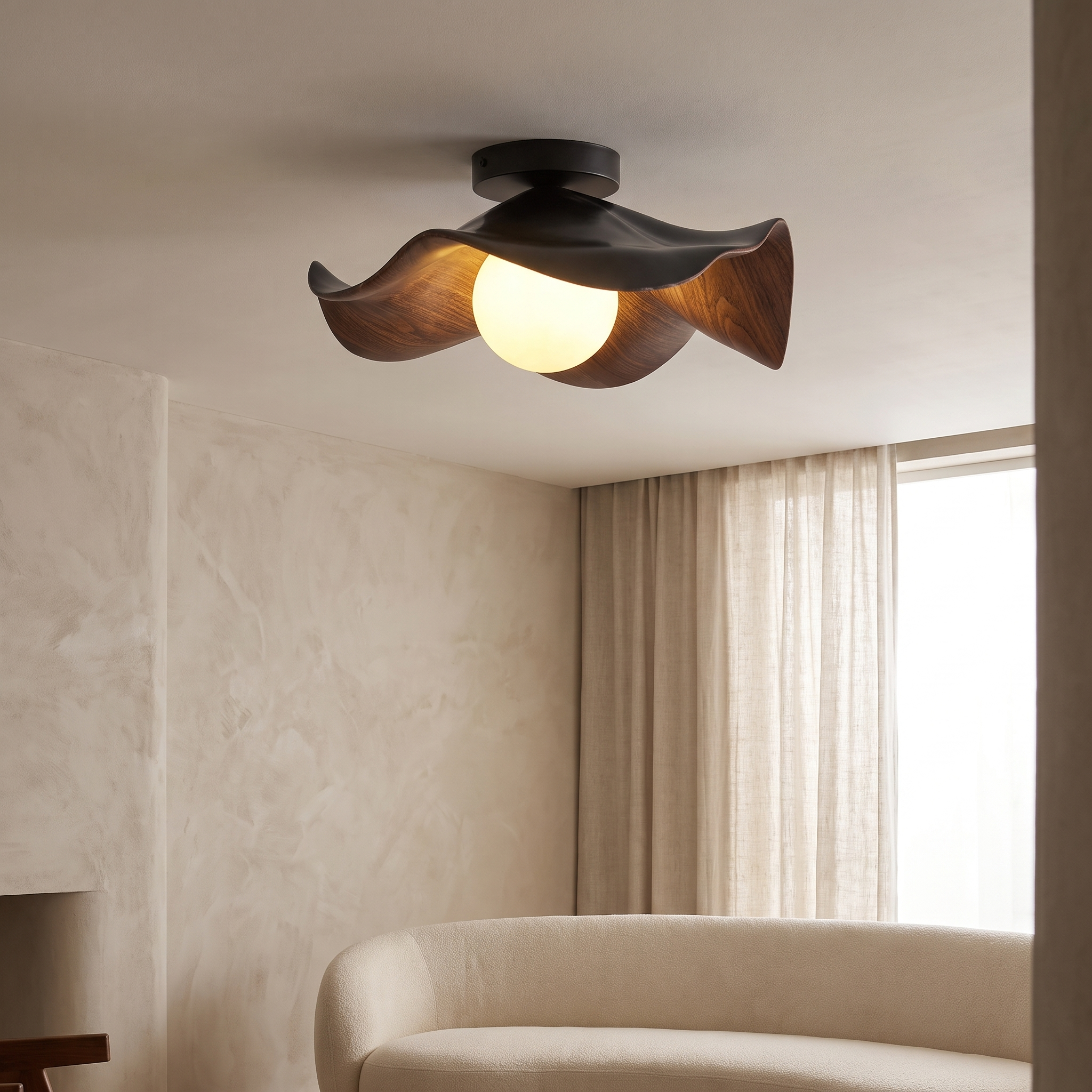 Marlowe Ceiling Light, Resin Globe, Wood-Grain Frame