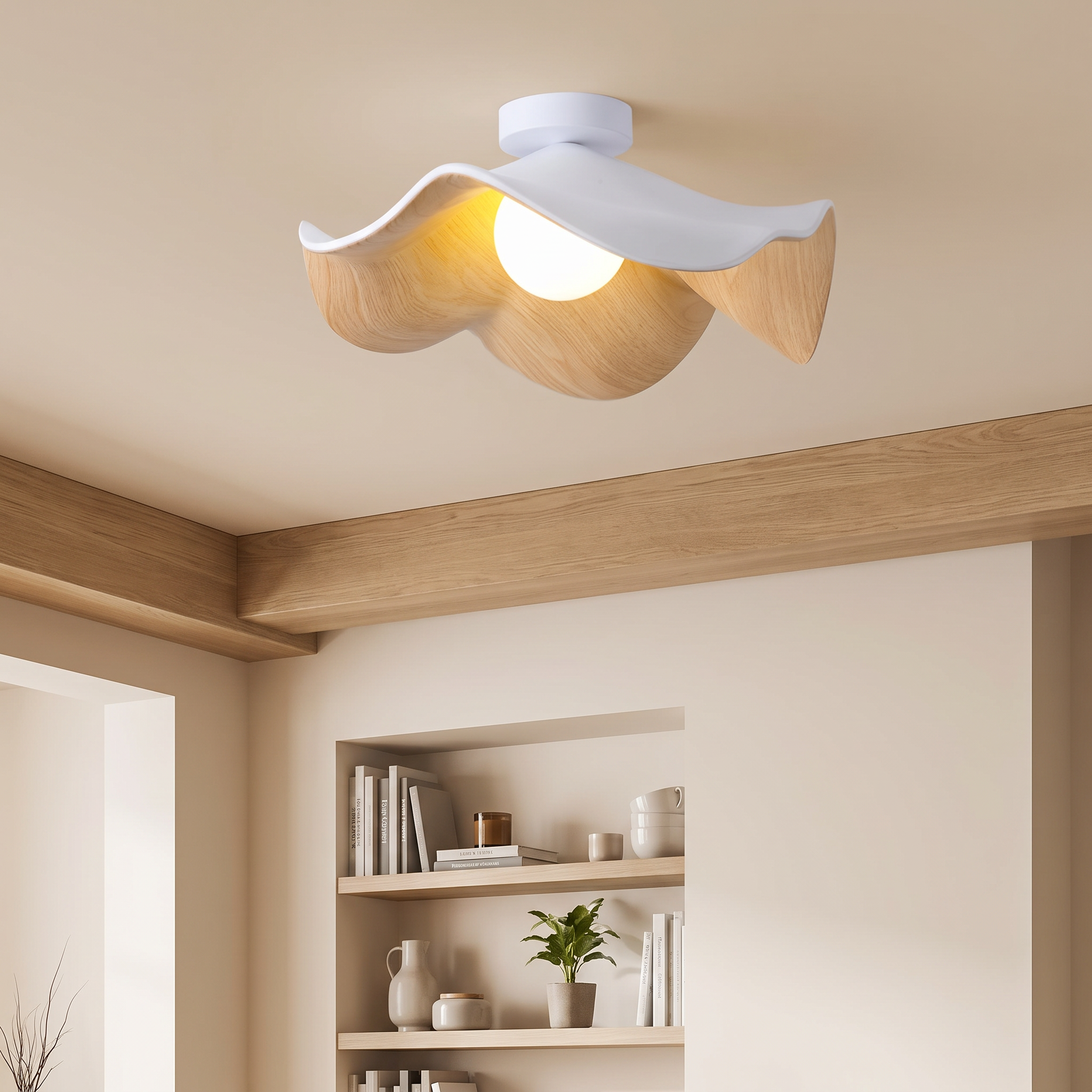 Marlowe Ceiling Light, Resin Globe, Wood-Grain Frame