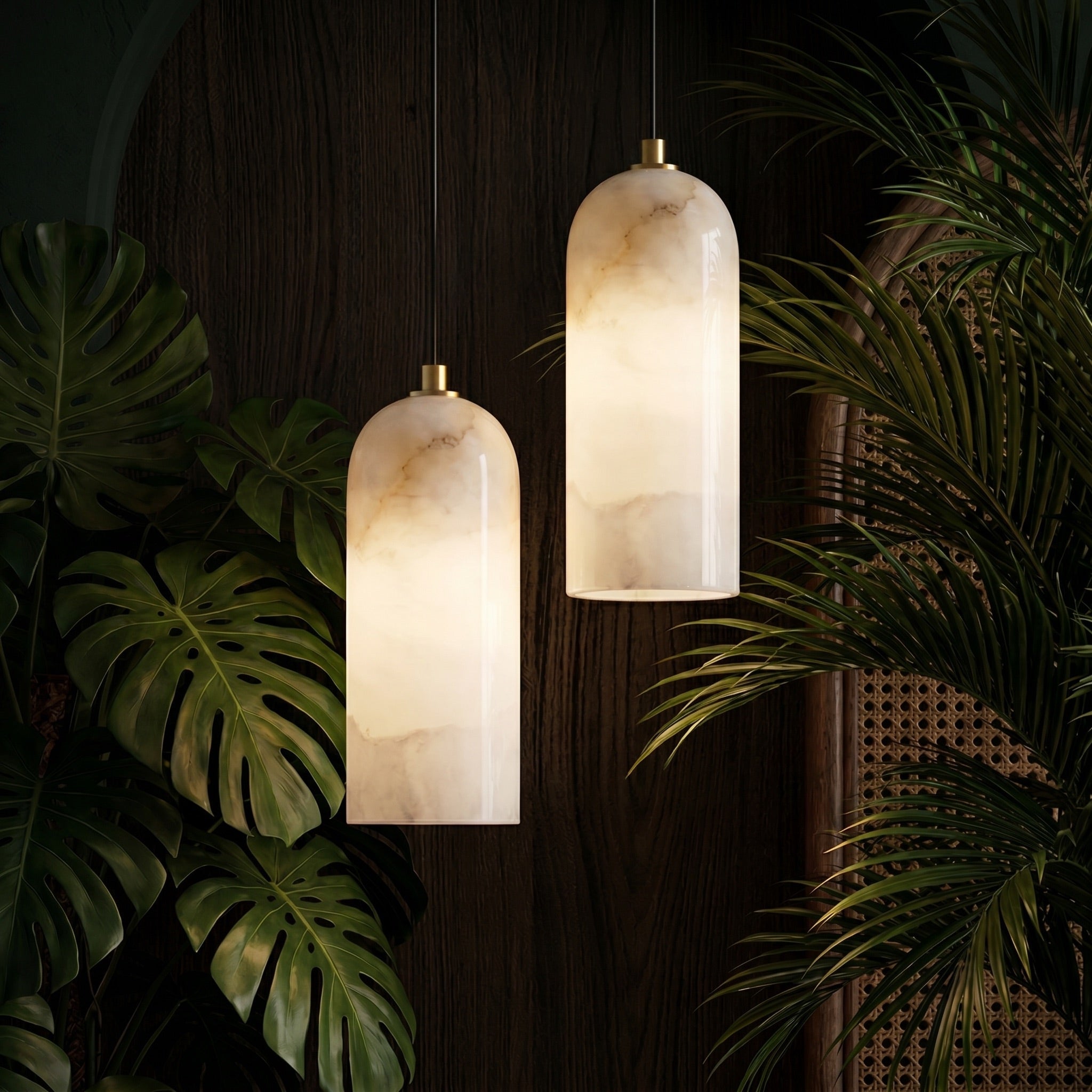Mid-Century Marble and Copper Pendant Light, Adjustable Cord