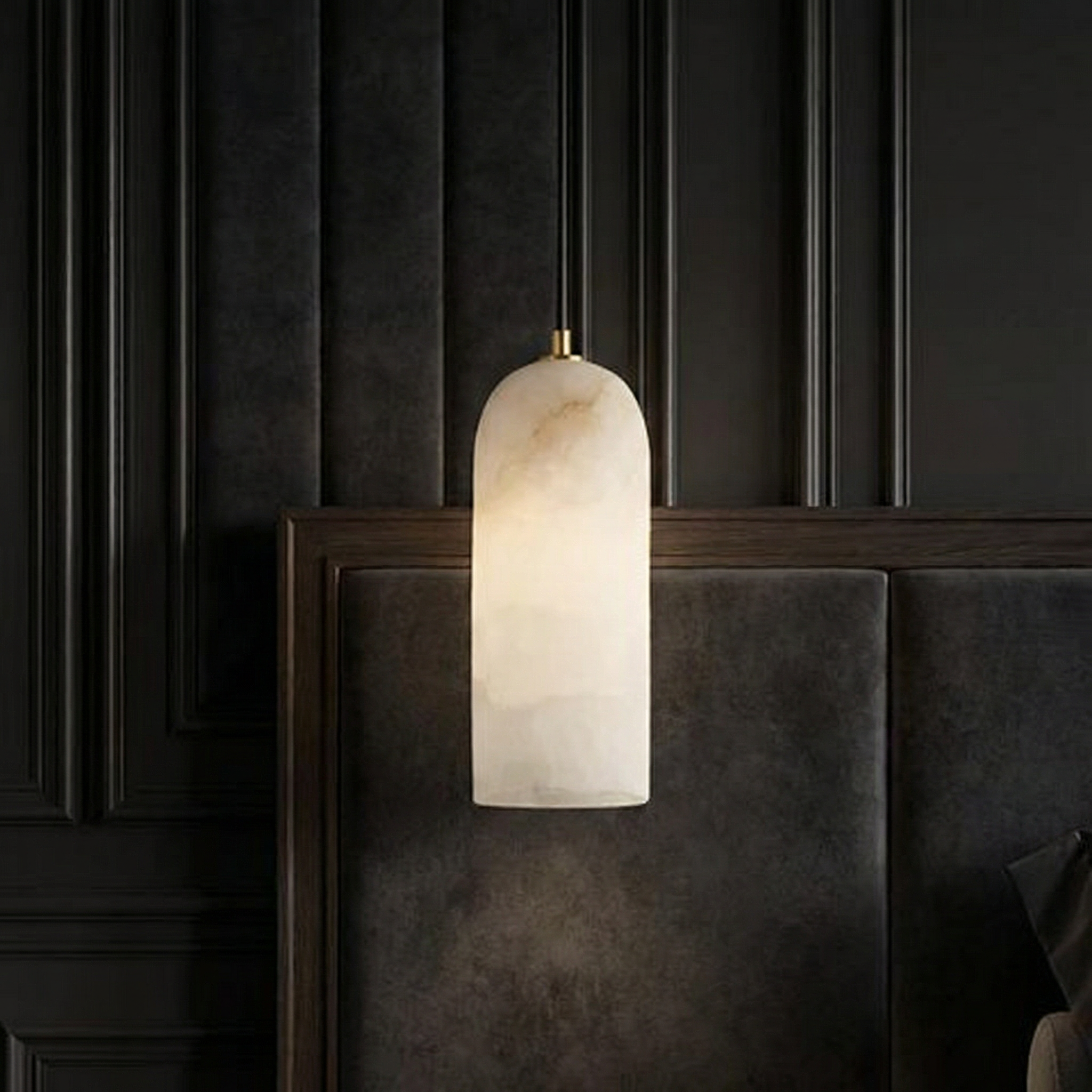 Mid-Century Marble and Copper Pendant Light, Adjustable Cord