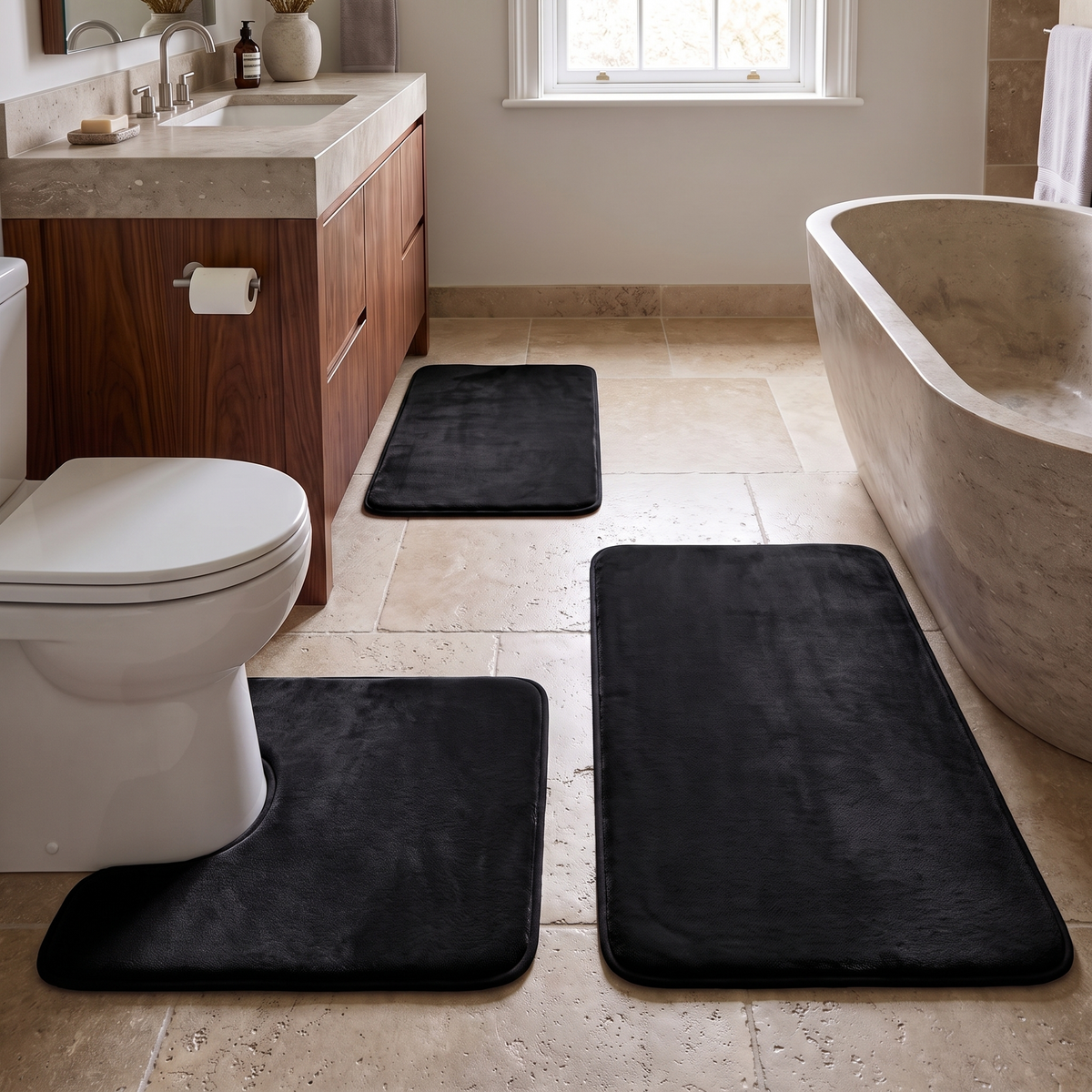 Black bath mat set