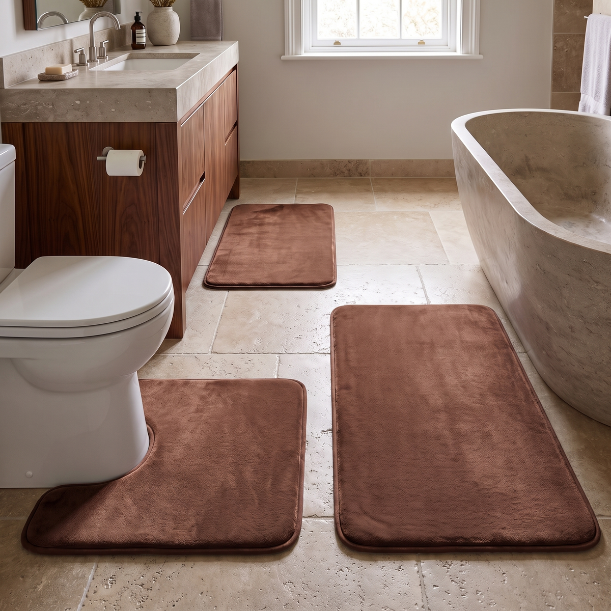Brown bath mat set