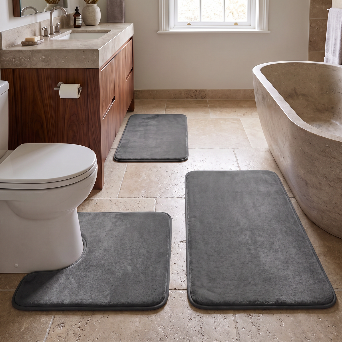 Dark gray bath mat set
