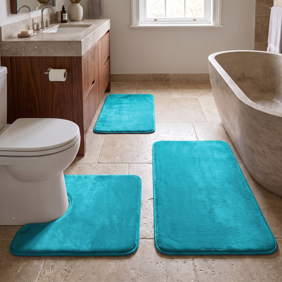 Teal bath mat set