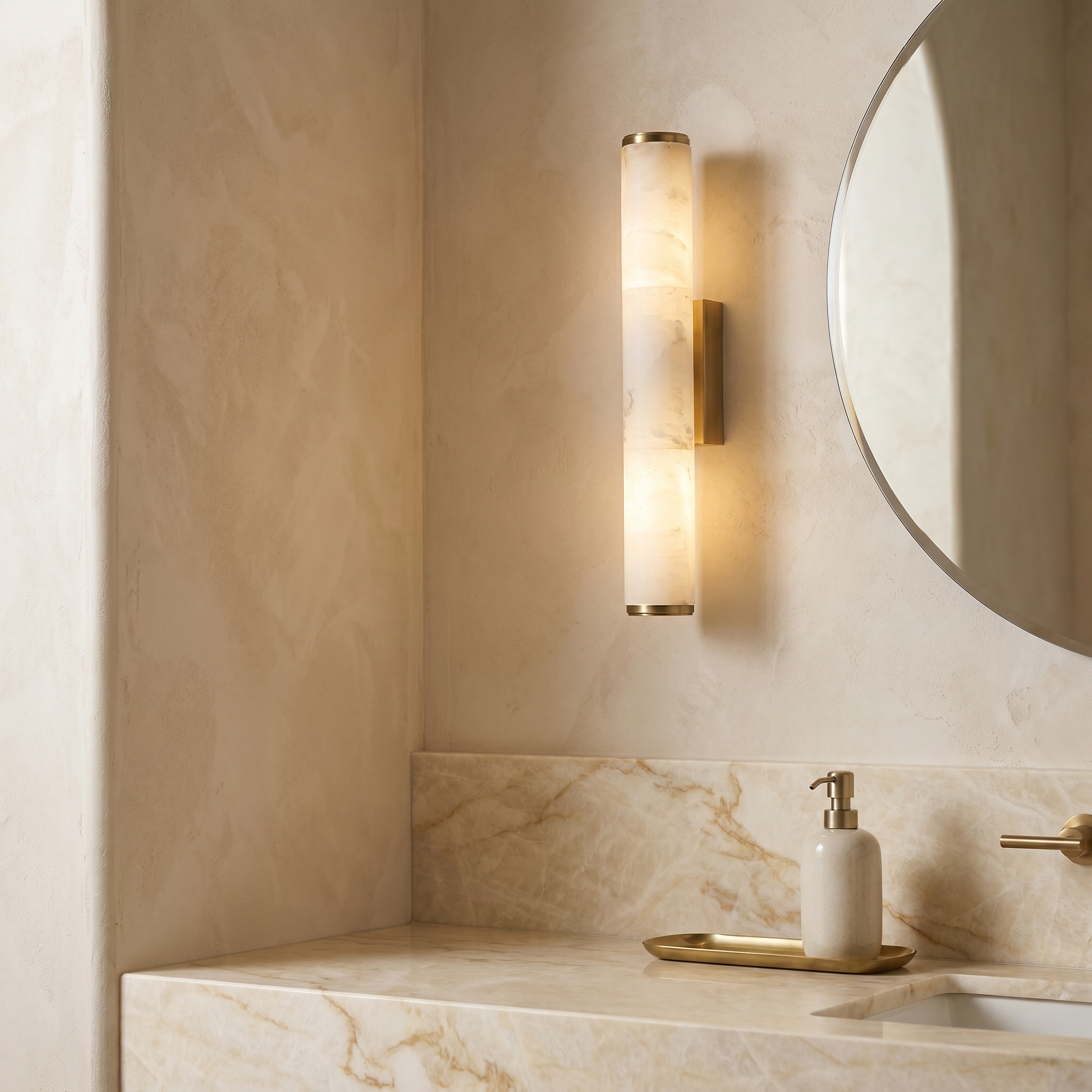 Marble Effect Wall Sconce, Resin and Iron, Copper Accents, Warm White LED