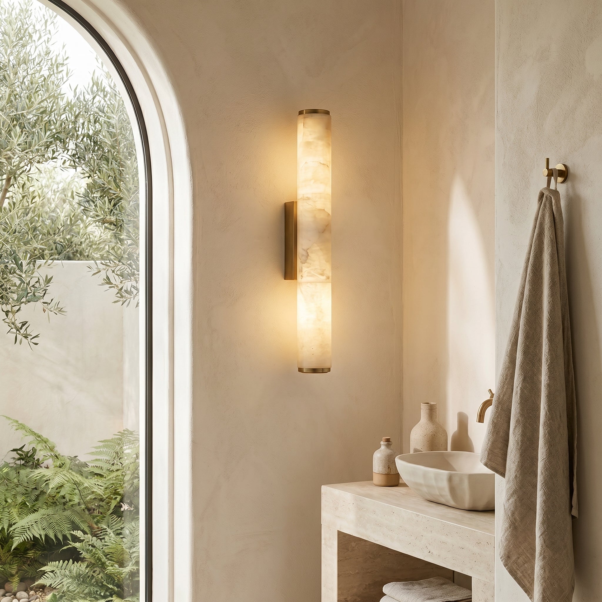 Marble Effect Wall Sconce, Resin and Iron, Copper Accents, Warm White LED