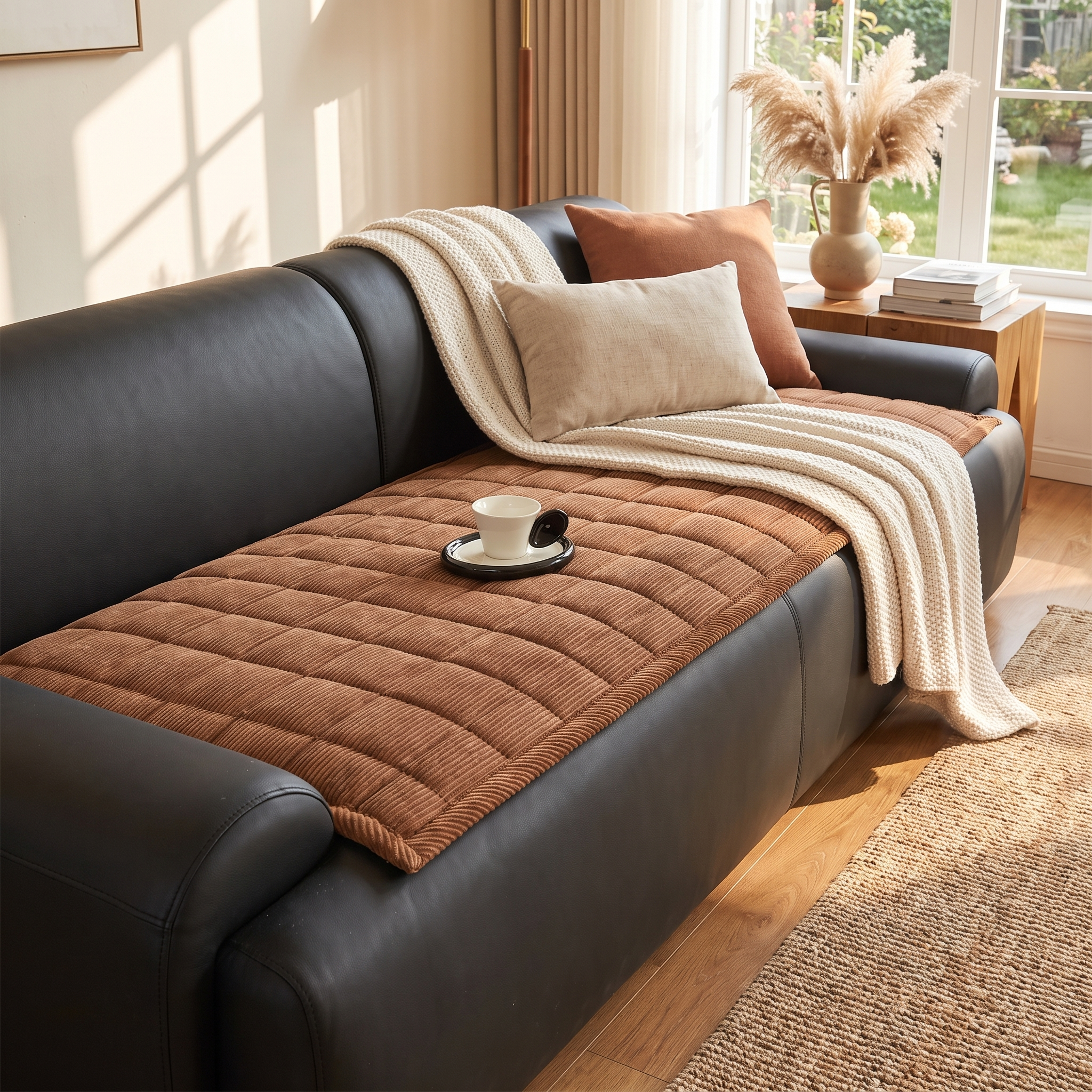 Metro Line Quilted Couch Cover, Non-Slip Microfiber