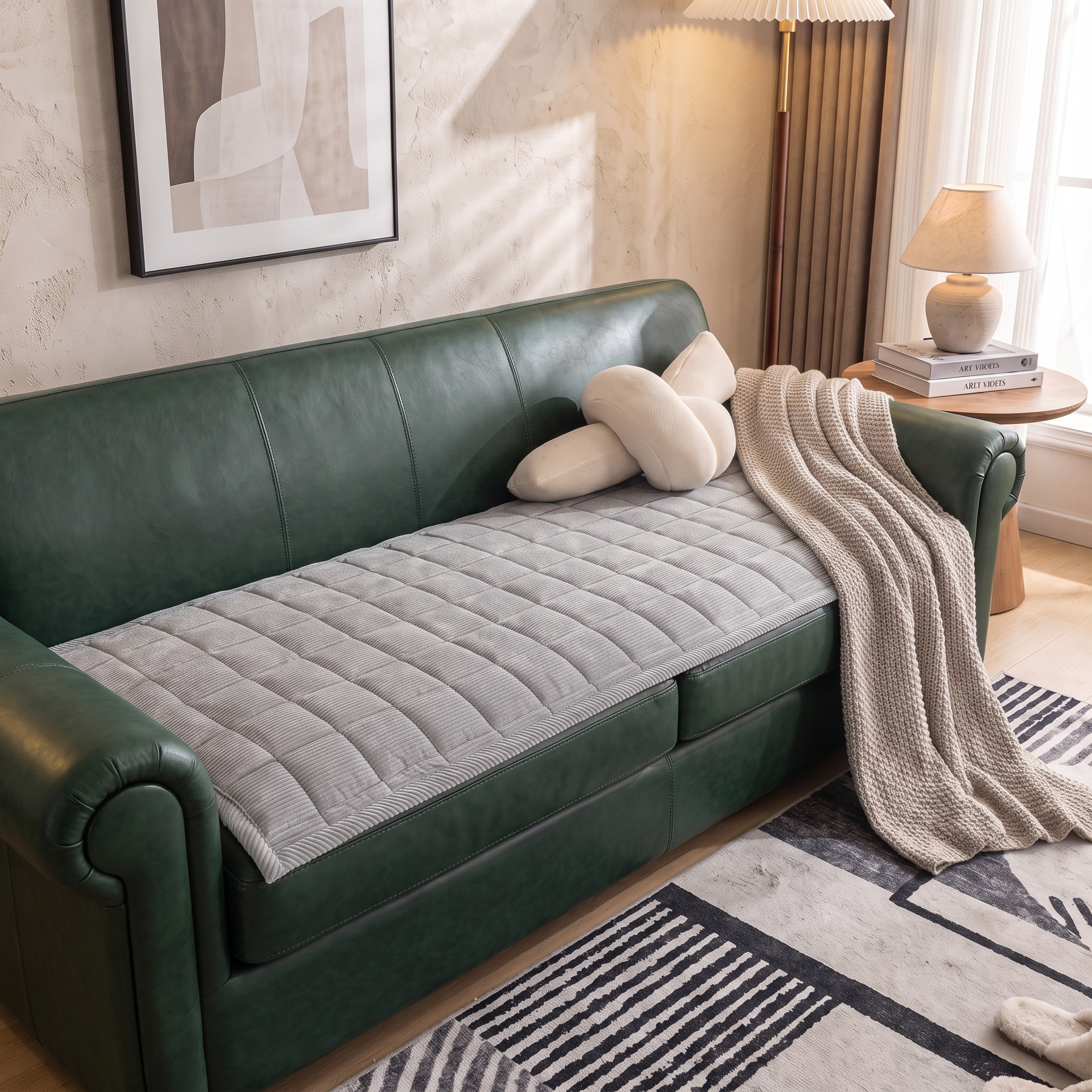 Metro Line Quilted Couch Cover, Non-Slip Microfiber