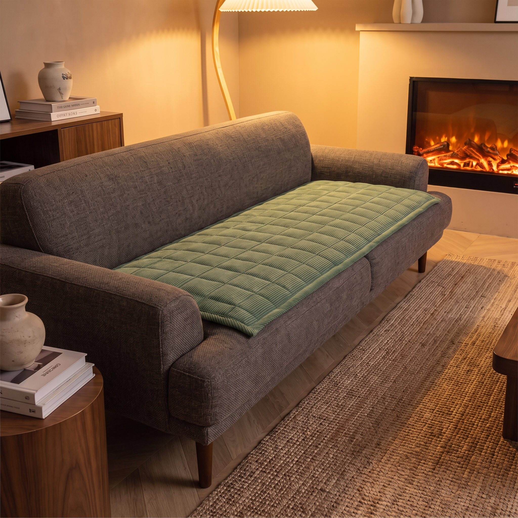 Metro Line Quilted Couch Cover, Non-Slip Microfiber